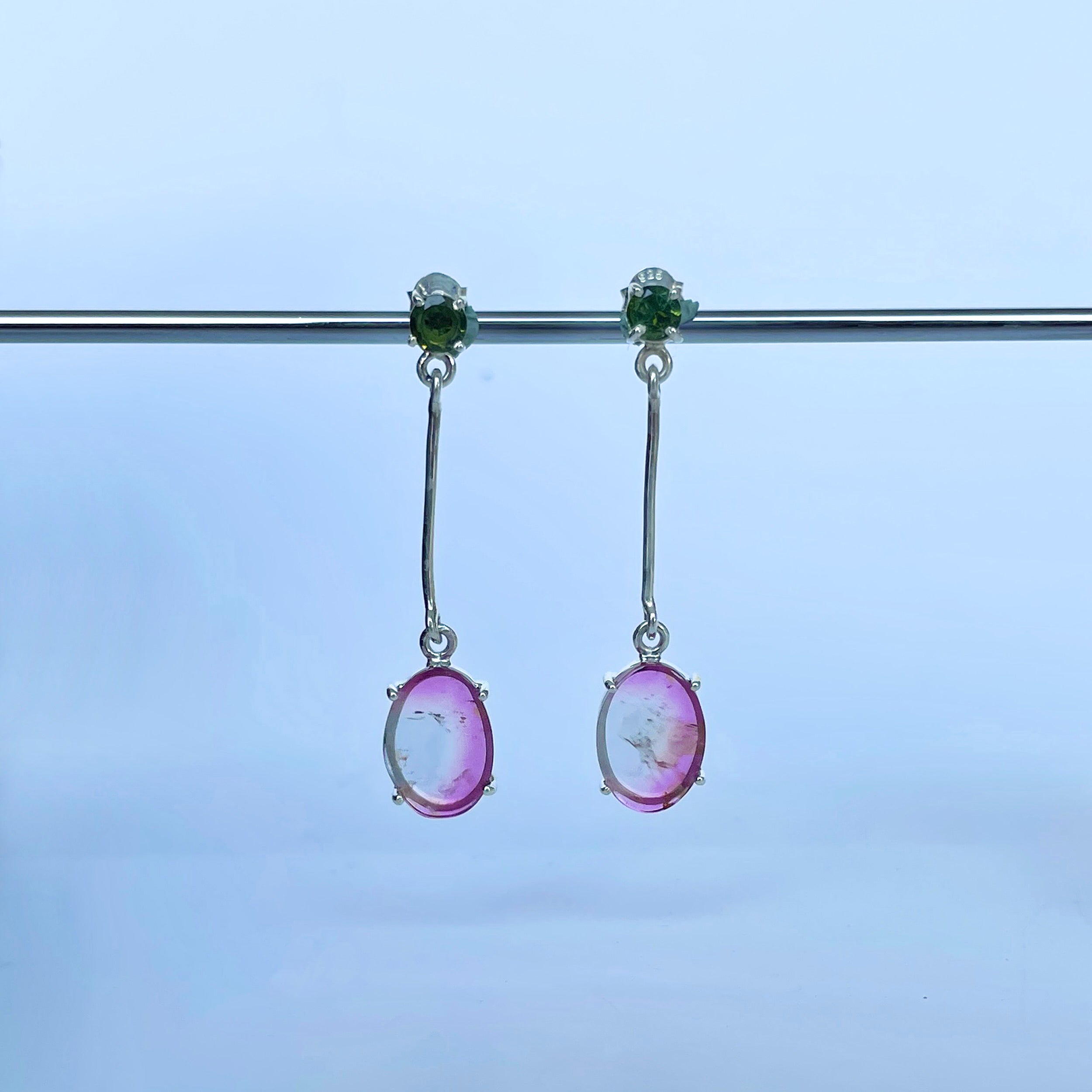 Watermelon Tourmaline  Slice Earring-(TRM-E-71.)