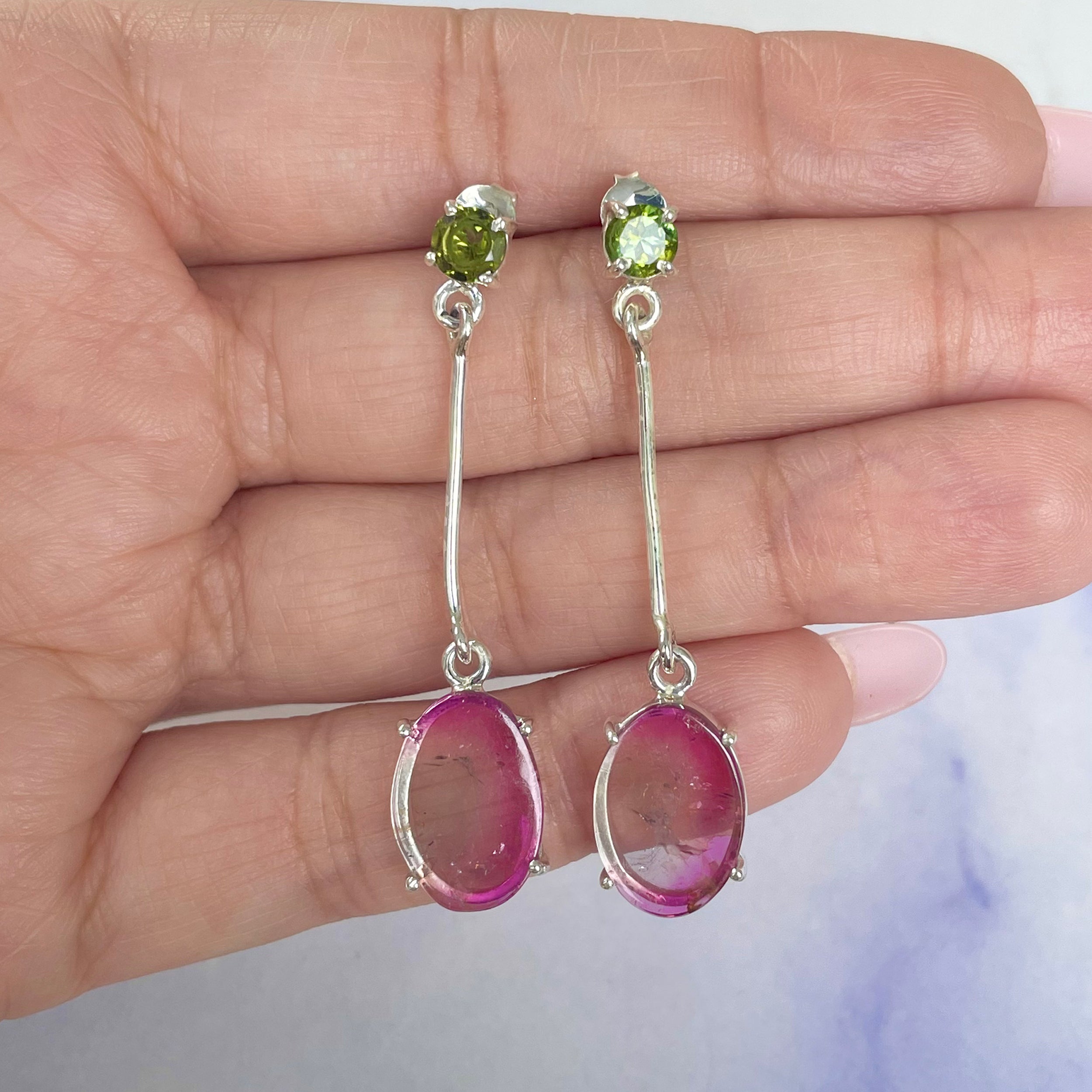 Watermelon Tourmaline  Slice Earring-(TRM-E-71.)