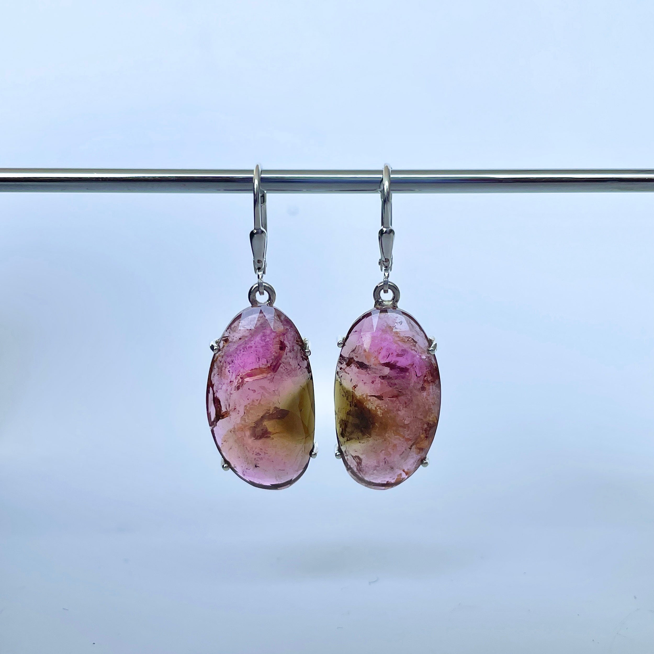 Watermelon Tourmaline Slice Earring-(TRM-E-8.)