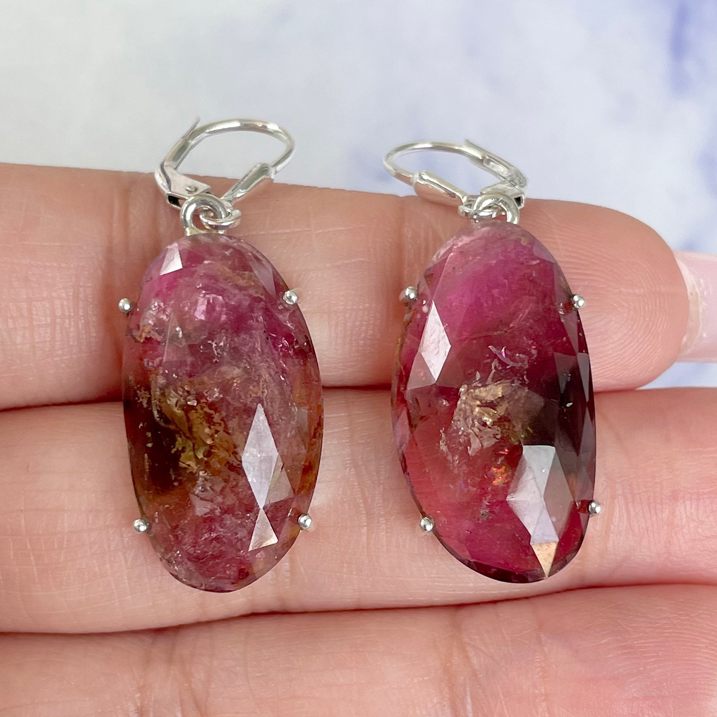 Watermelon Tourmaline Slice Earring-(TRM-E-8.)