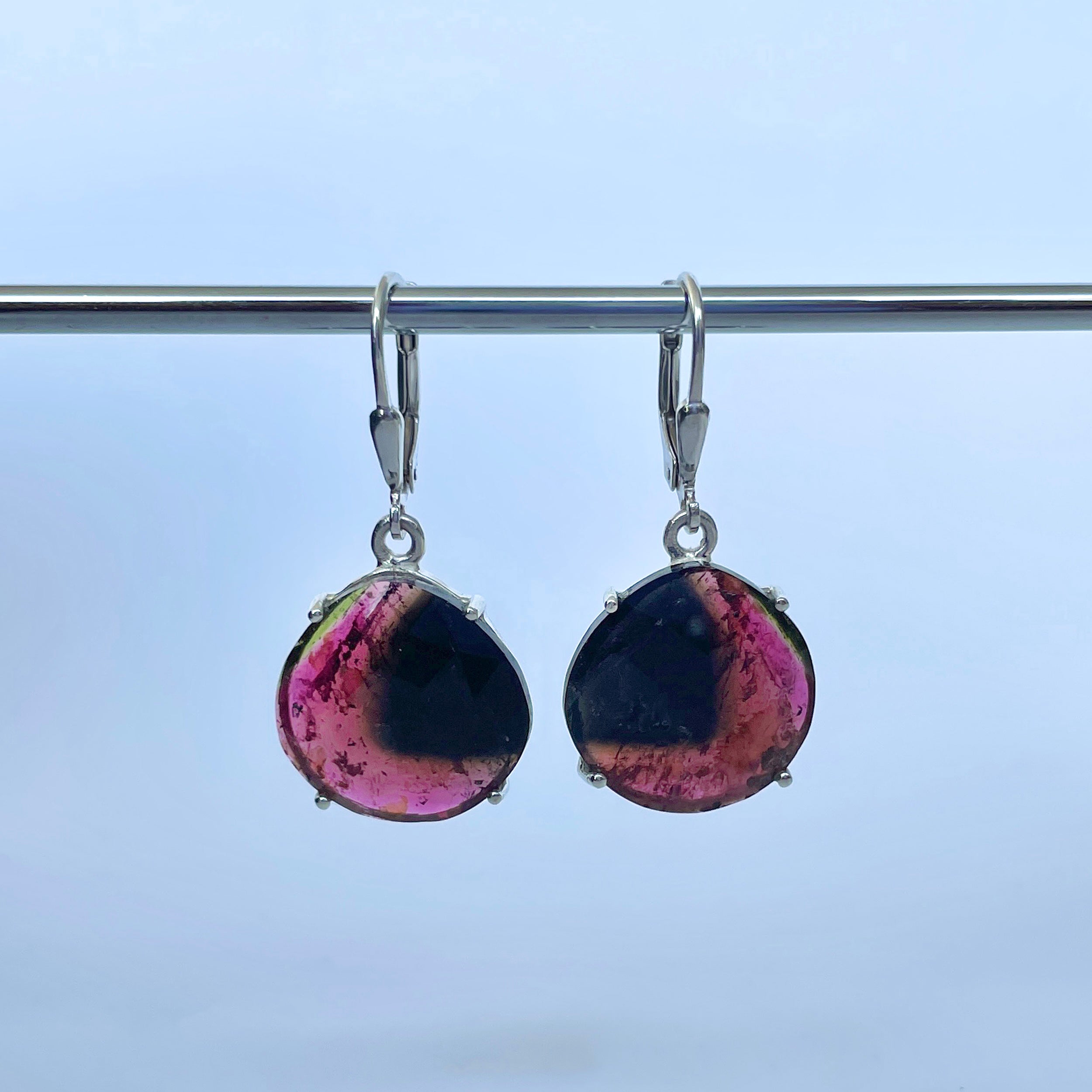 Watermelon Tourmaline Slice Earring-(TRM-E-9.)