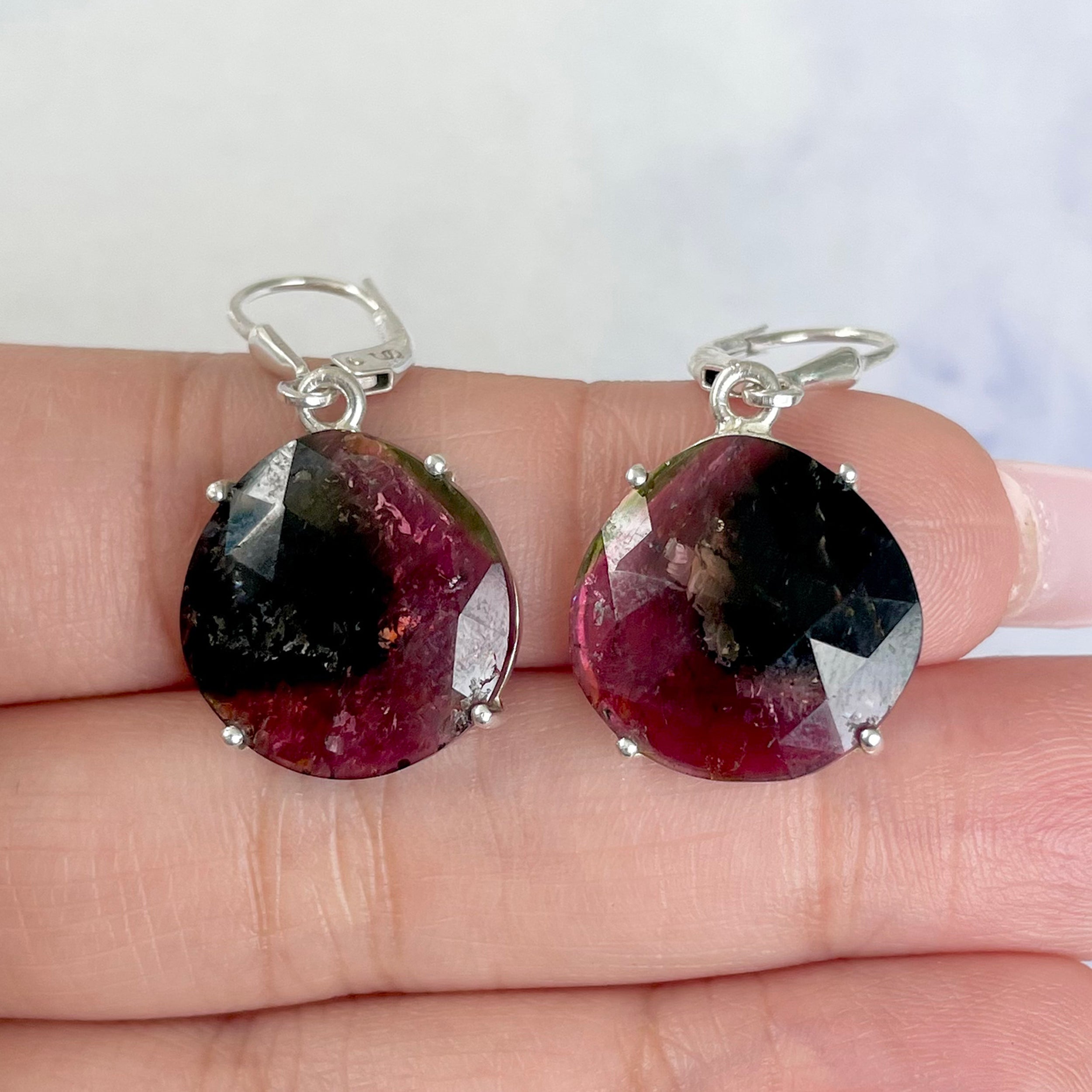 Watermelon Tourmaline Slice Earring-(TRM-E-9.)