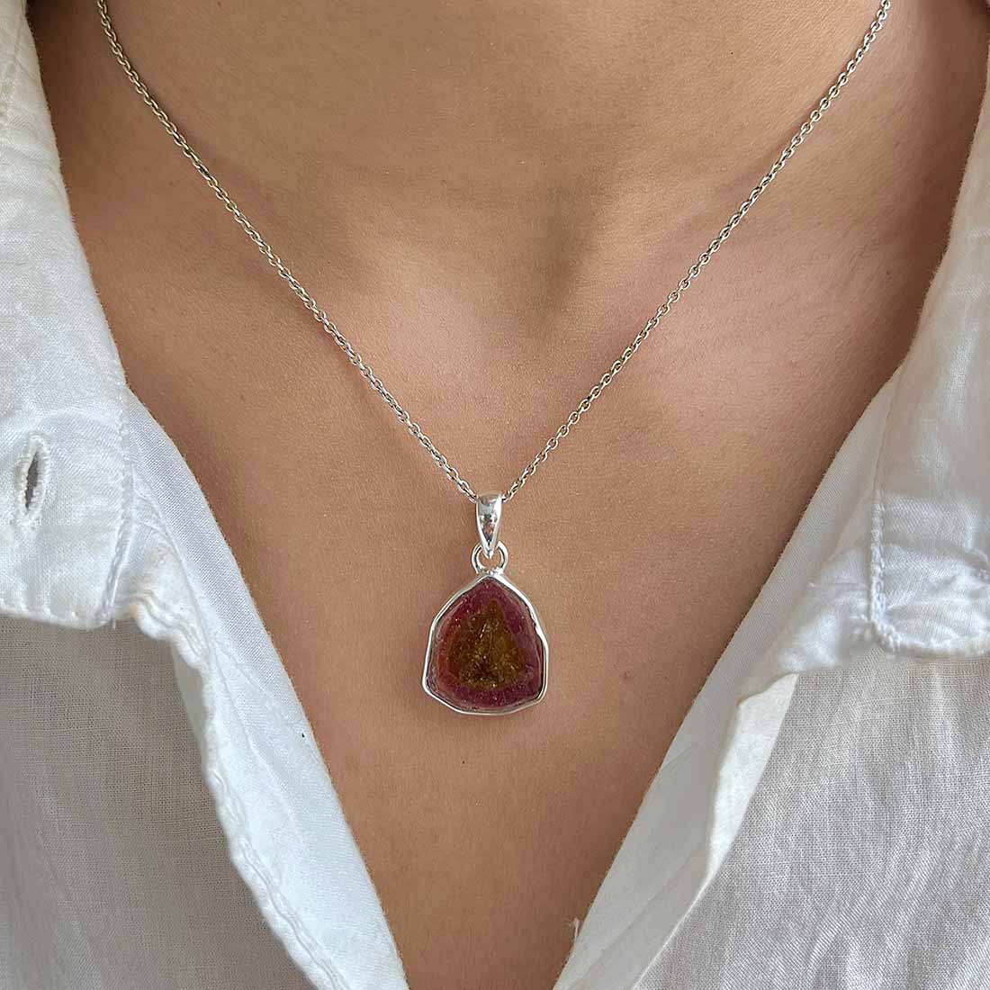 Watermelon Tourmaline Slice Pendant-(TRM-P-1.)