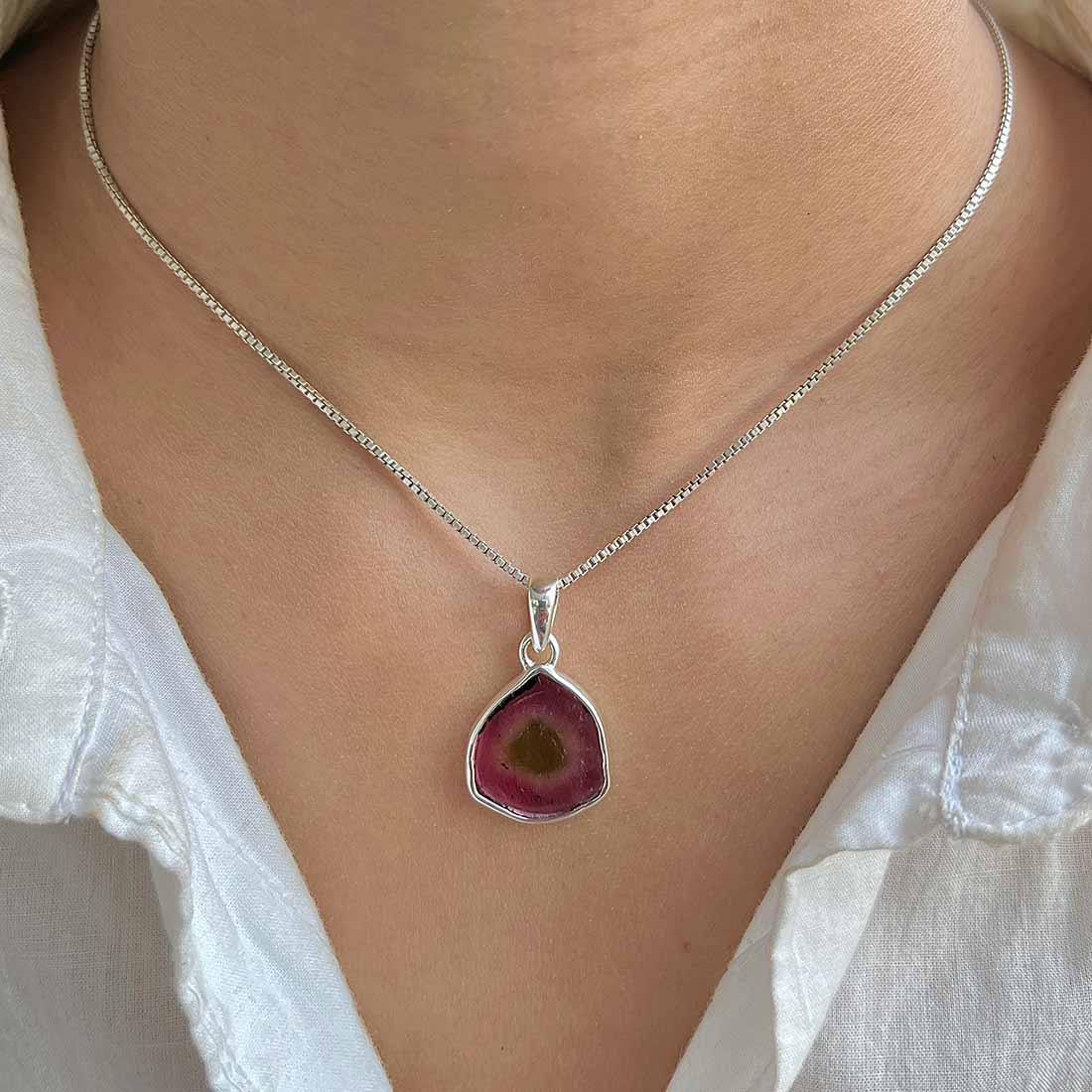 Watermelon Tourmaline Slice Pendant-(TRM-P-17.)