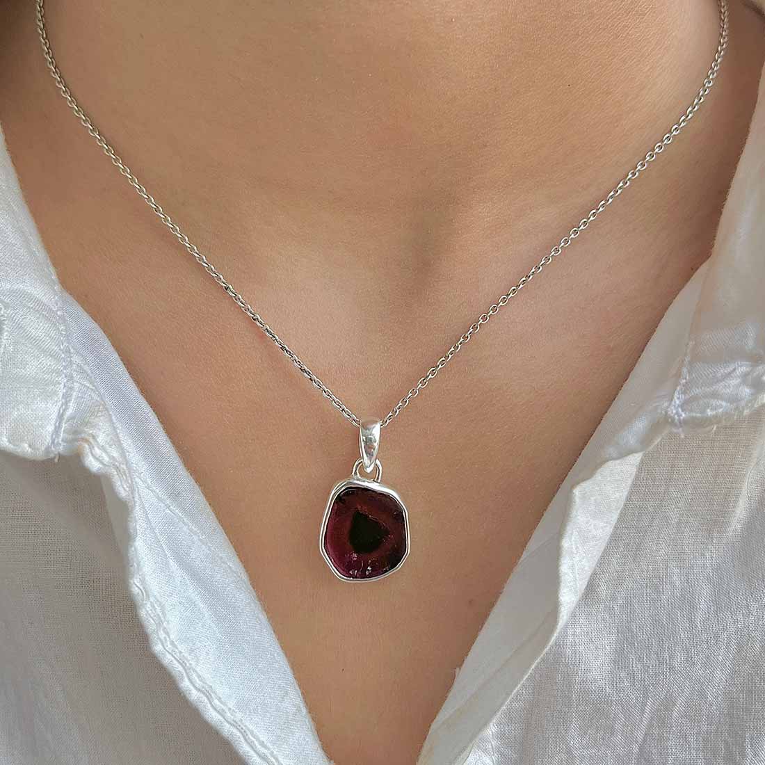 Watermelon Tourmaline Slice Pendant-(TRM-P-19.)