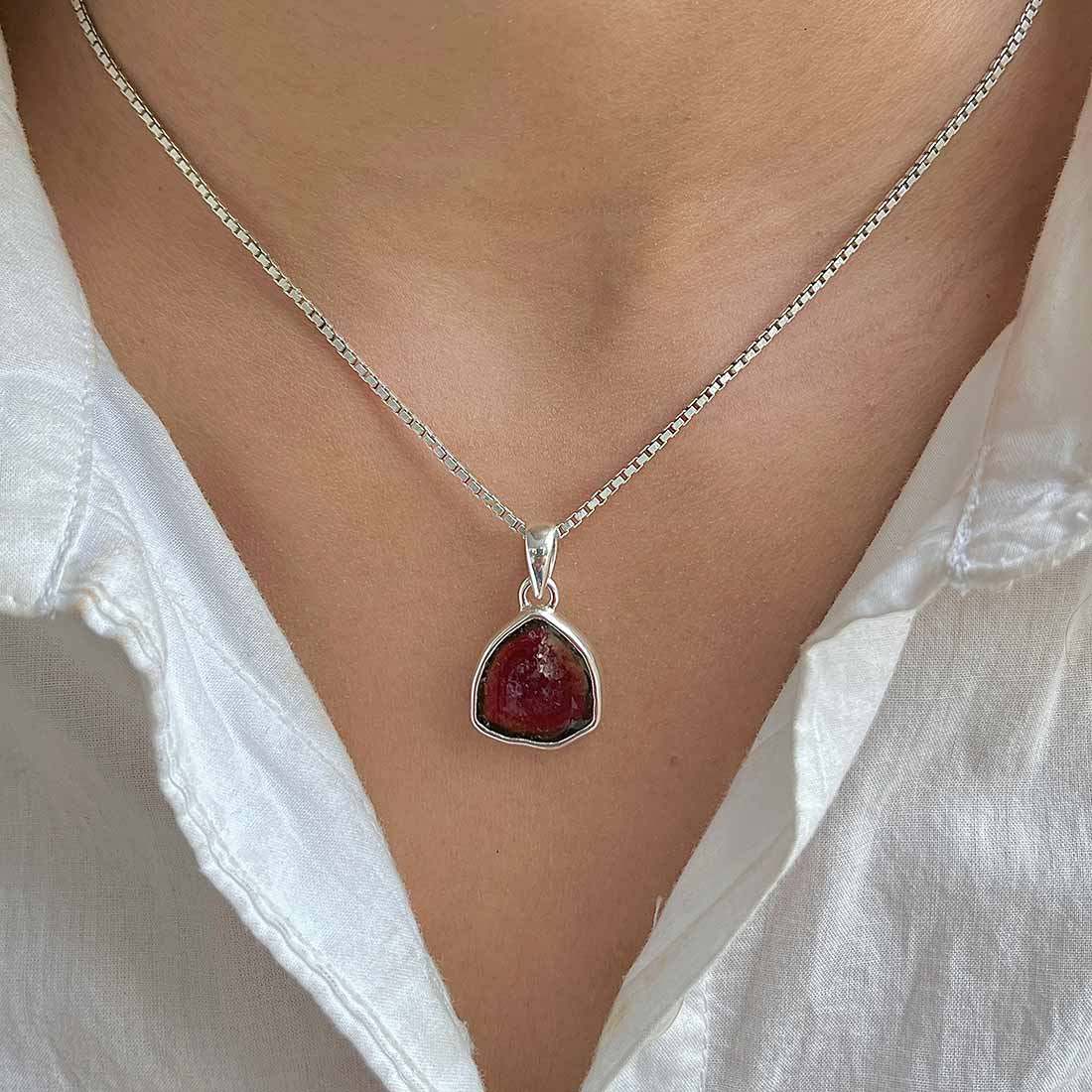 Watermelon Tourmaline Slice Pendant-(TRM-P-20.)