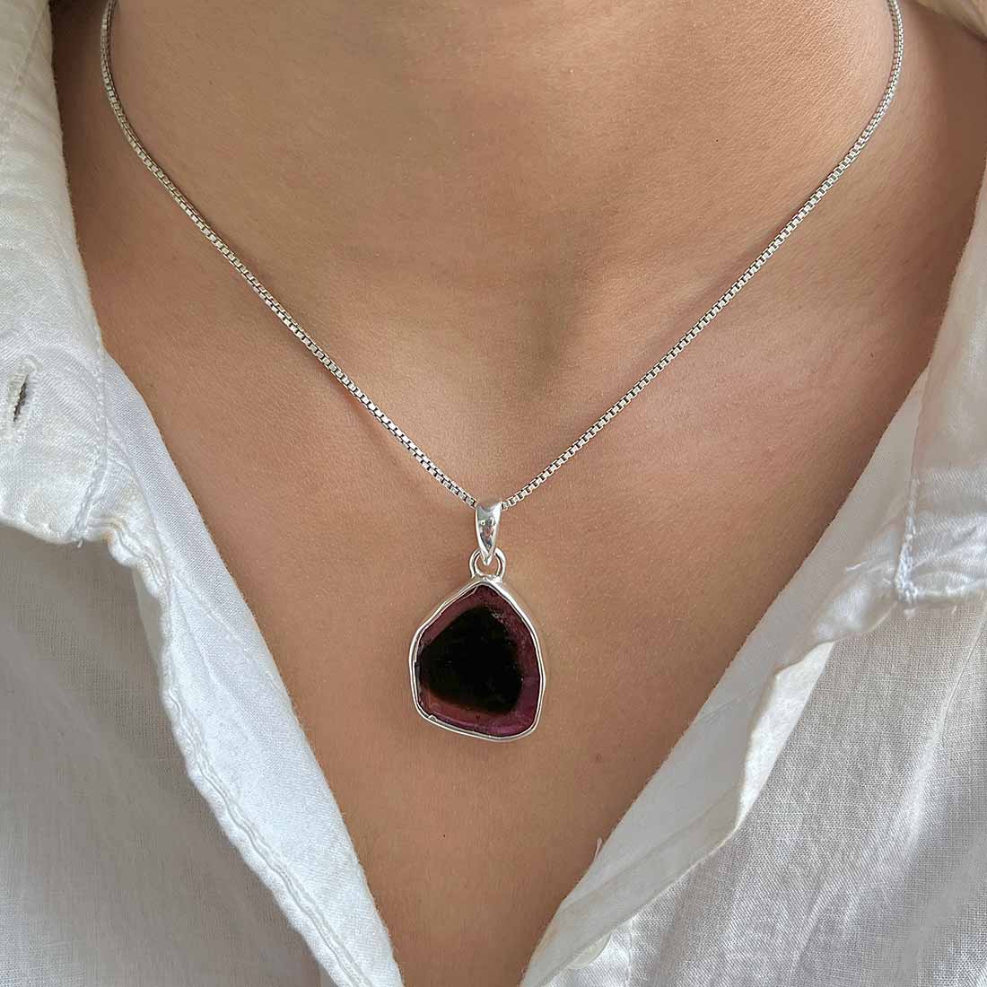 Watermelon Tourmaline Slice Pendant-(TRM-P-24.)