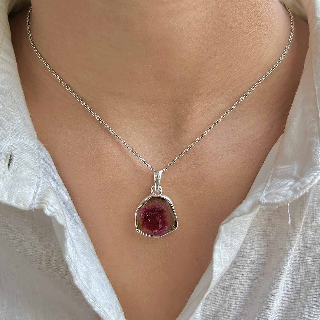 Watermelon Tourmaline Slice Pendant-(TRM-P-27.)