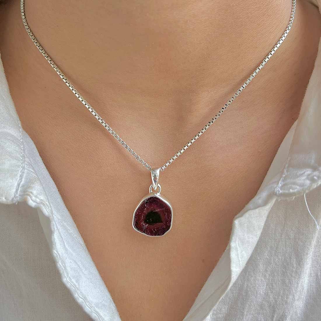 Watermelon Tourmaline Slice Pendant-(TRM-P-28.)