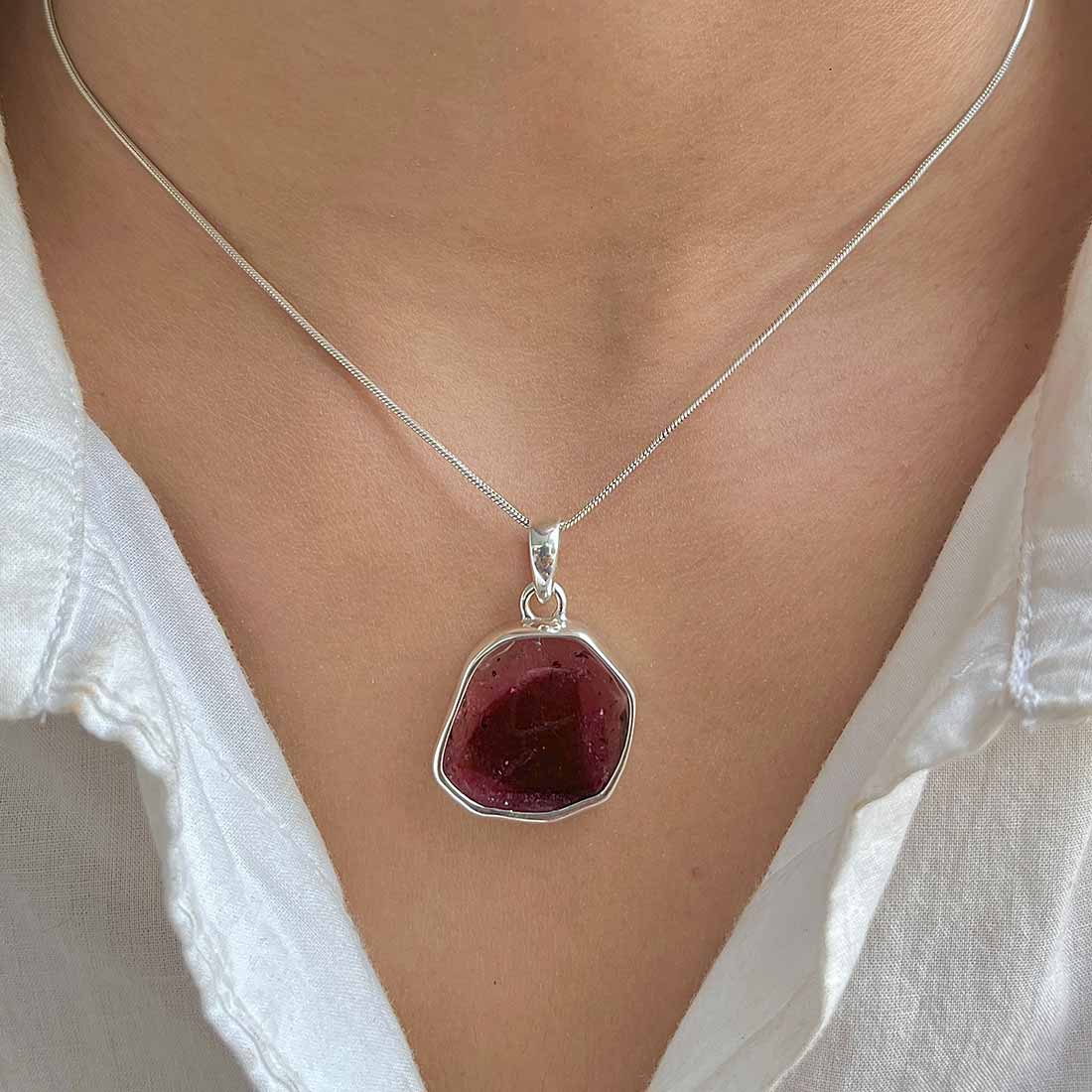 Watermelon Tourmaline Slice Pendant-(TRM-P-30.)