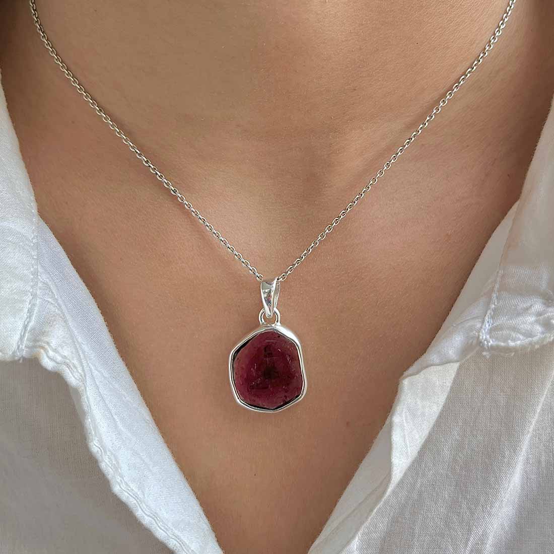 Watermelon Tourmaline Slice Pendant-(TRM-P-31.)