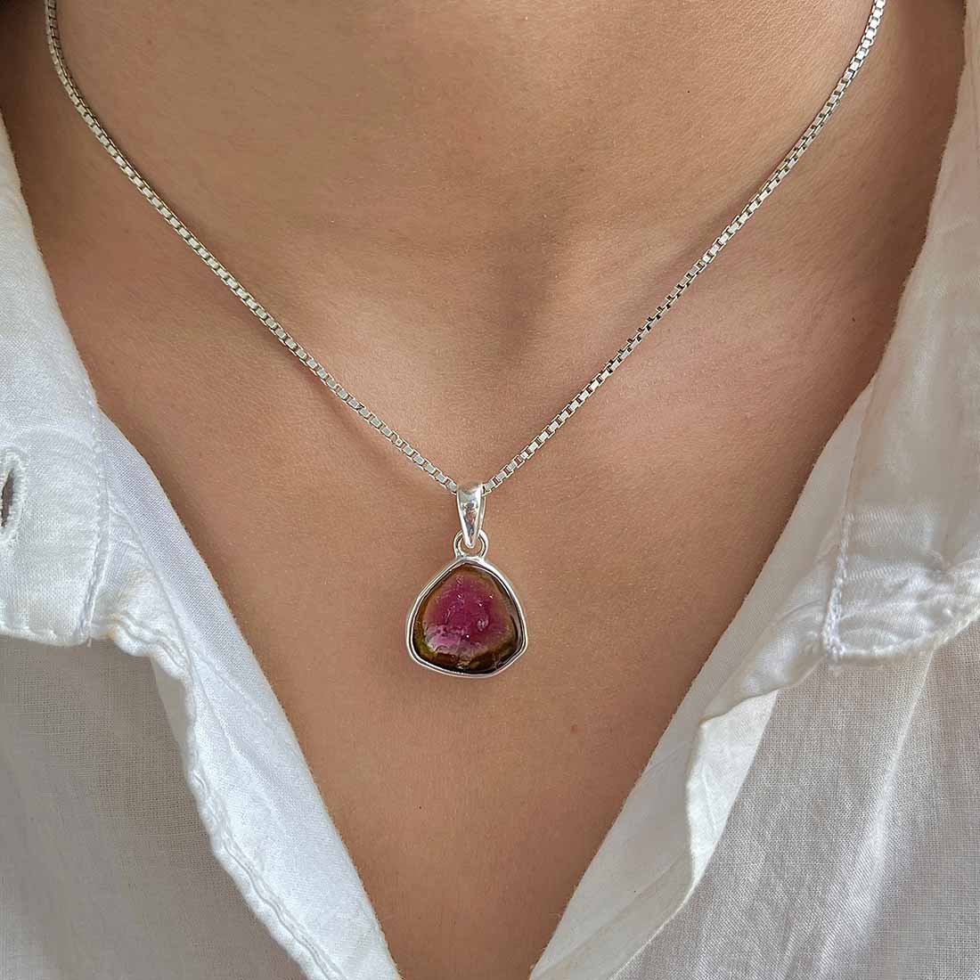 Watermelon Tourmaline Slice Pendant-(TRM-P-32.)