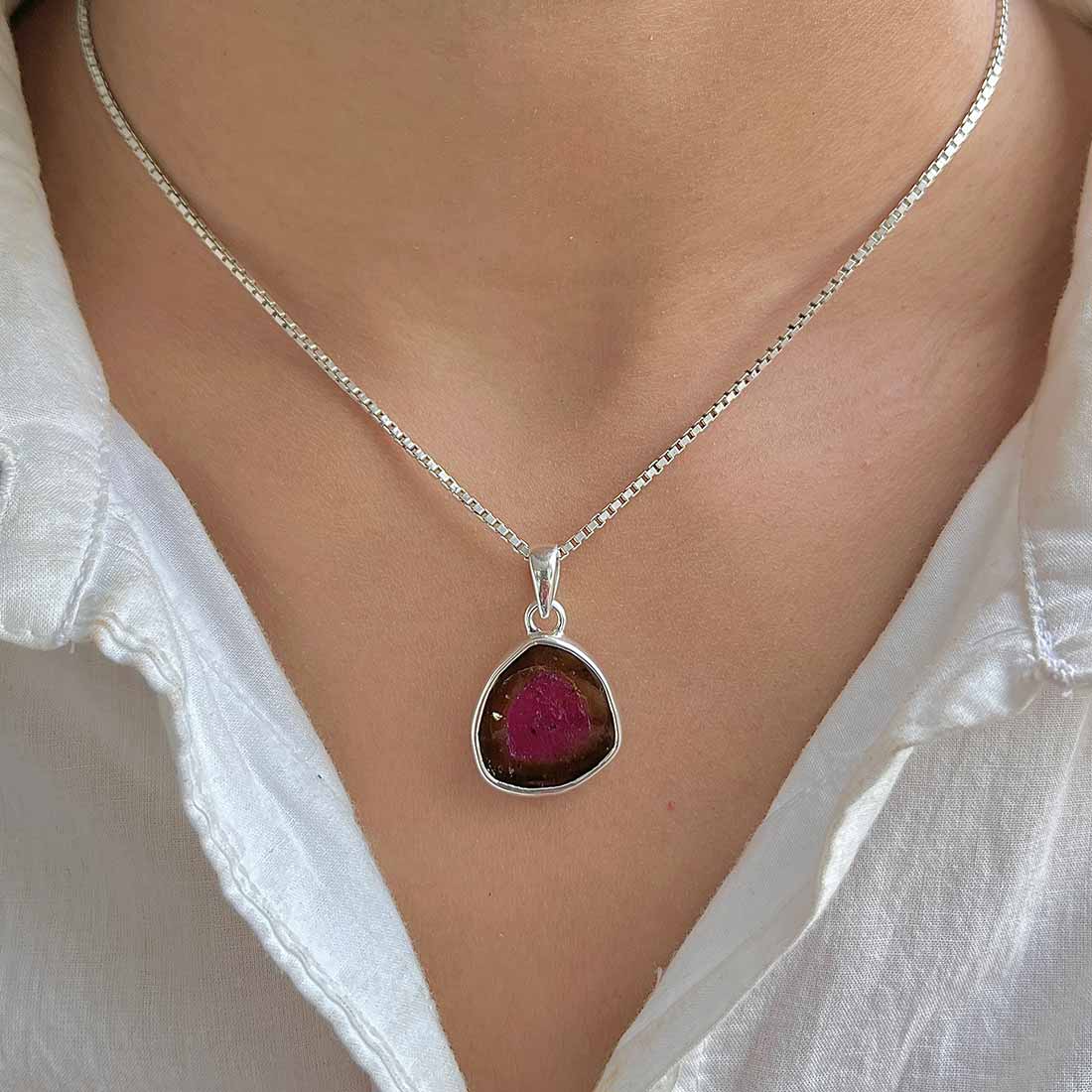 Watermelon Tourmaline Slice Pendant-(TRM-P-4.)