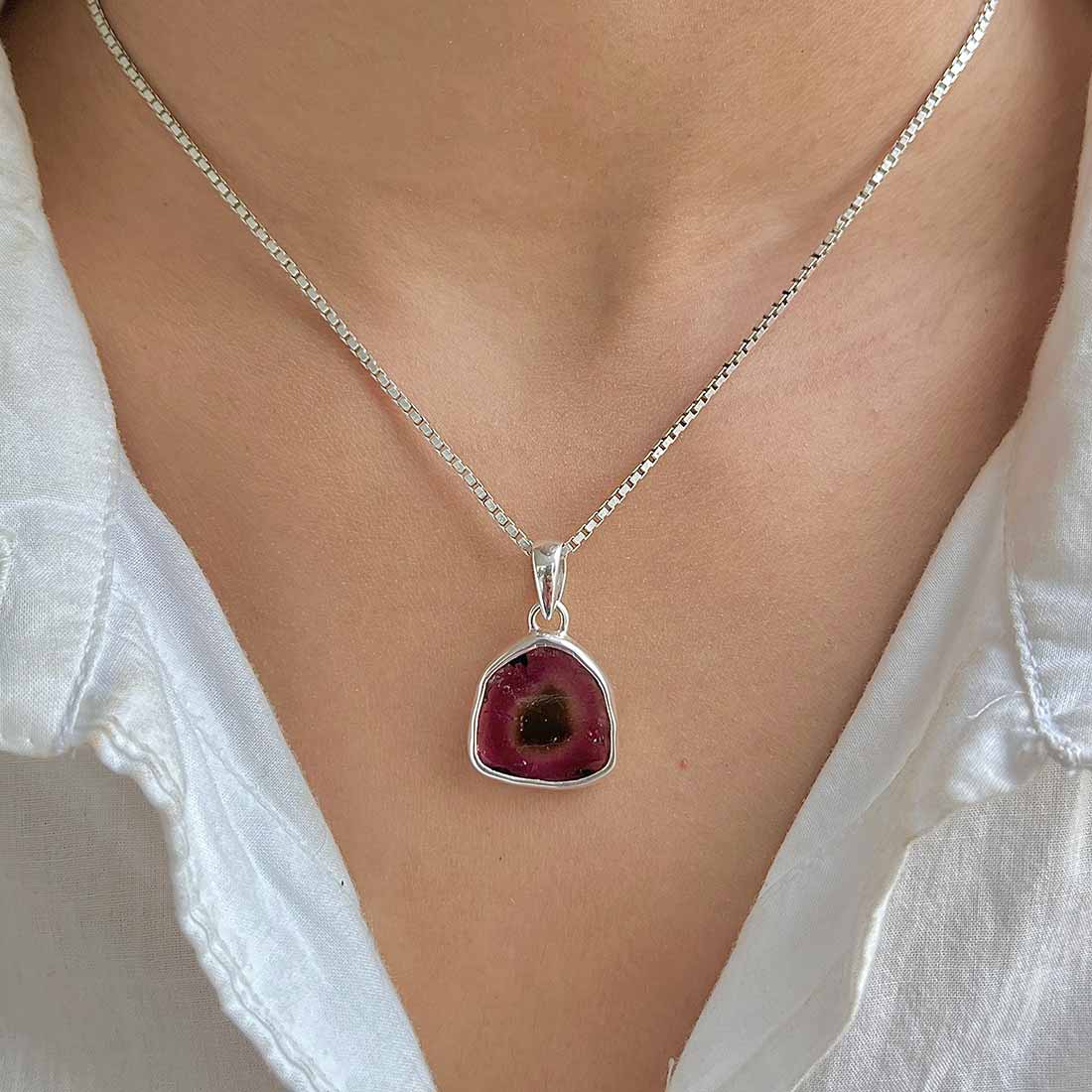 Watermelon Tourmaline Slice Pendant-(TRM-P-9.)
