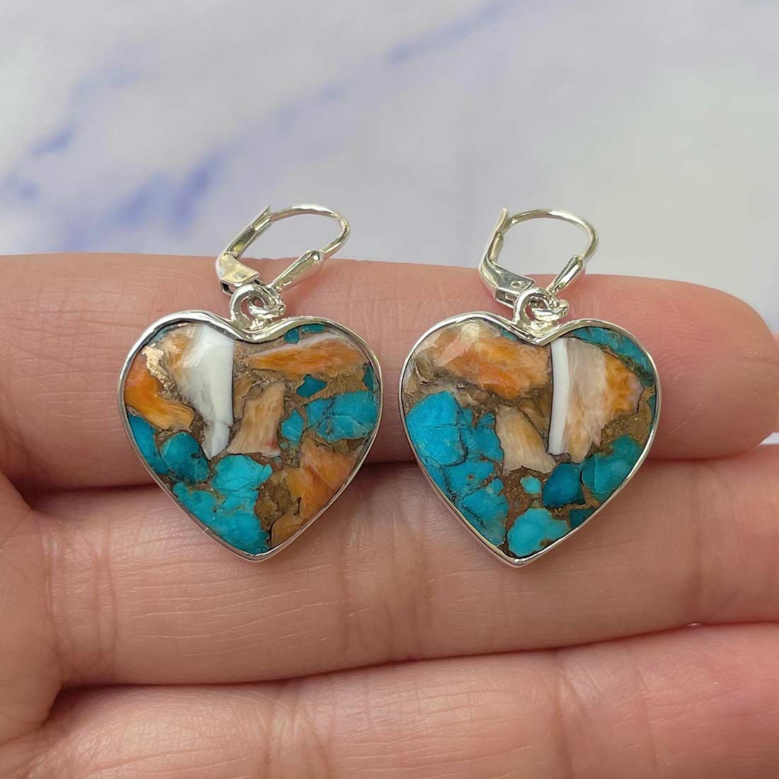 Spiny Oyster Turquoise Earrings-(TRO-E-10.)