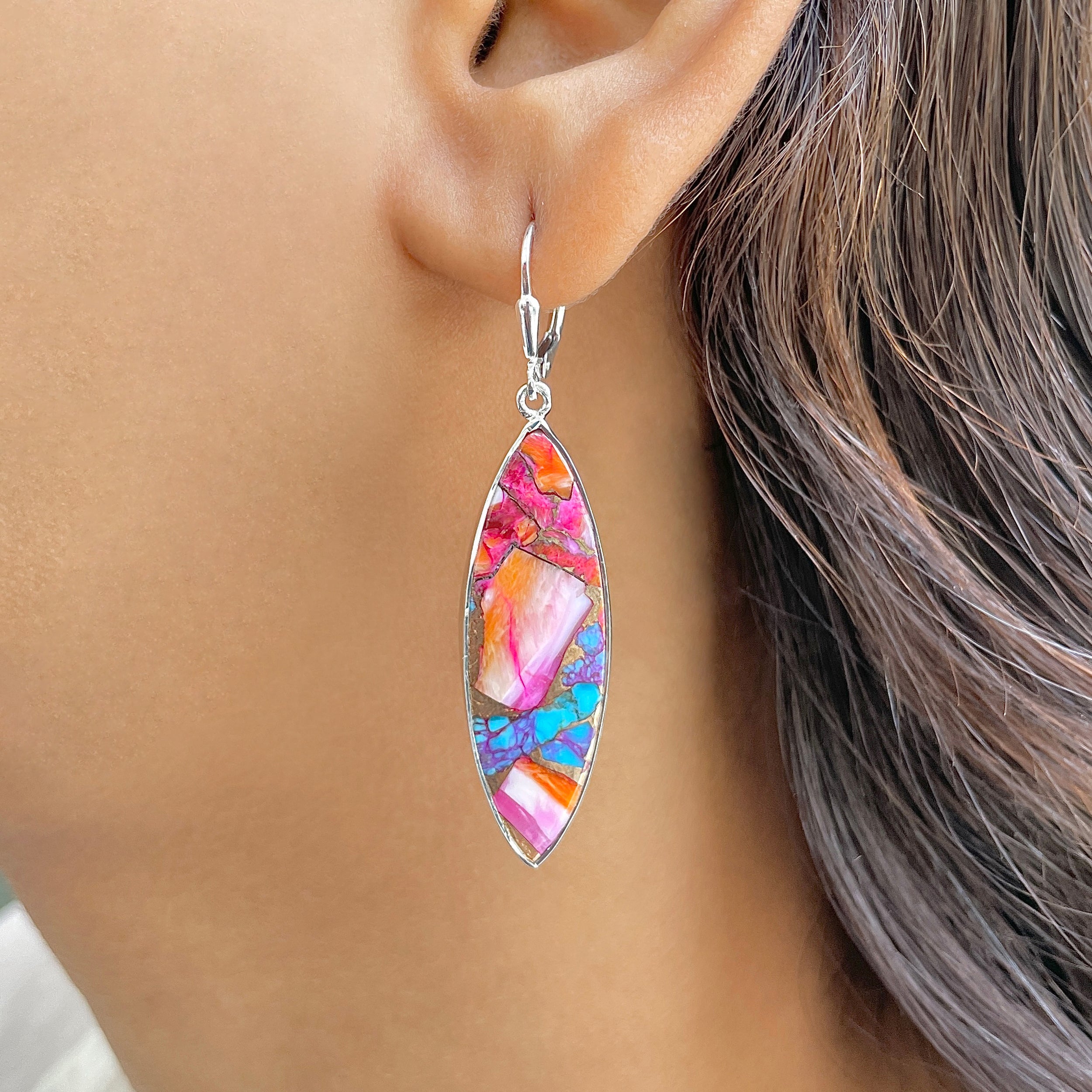 Spiny Oyster Turquoise Earring-(TRO-E-107.)