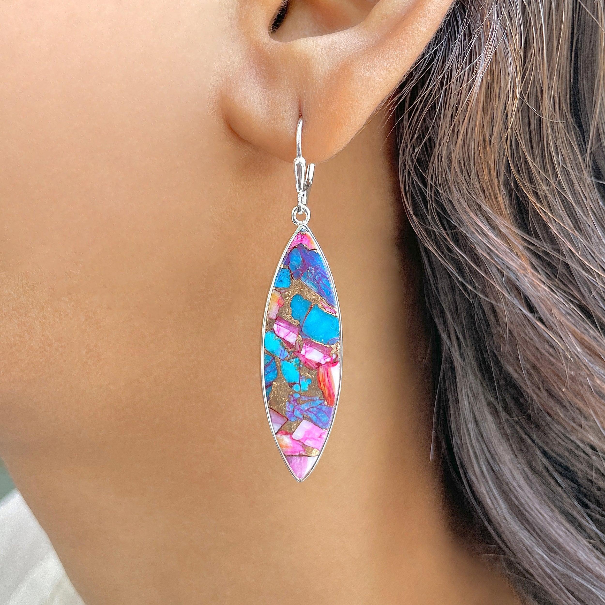 Spiny Oyster Turquoise Earring-(TRO-E-108.)