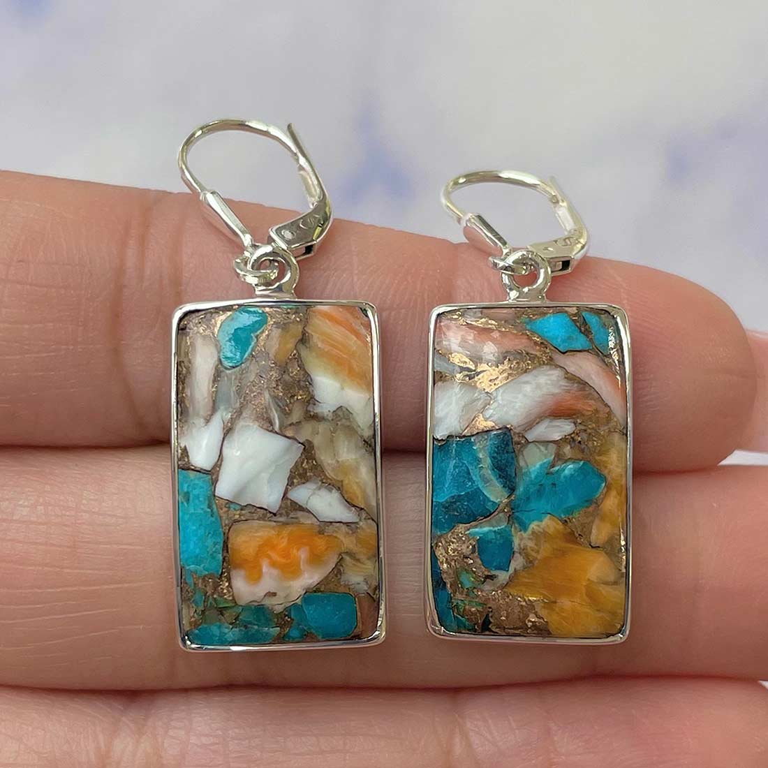 Spiny Oyster Turquoise Earrings-(TRO-E-11.)