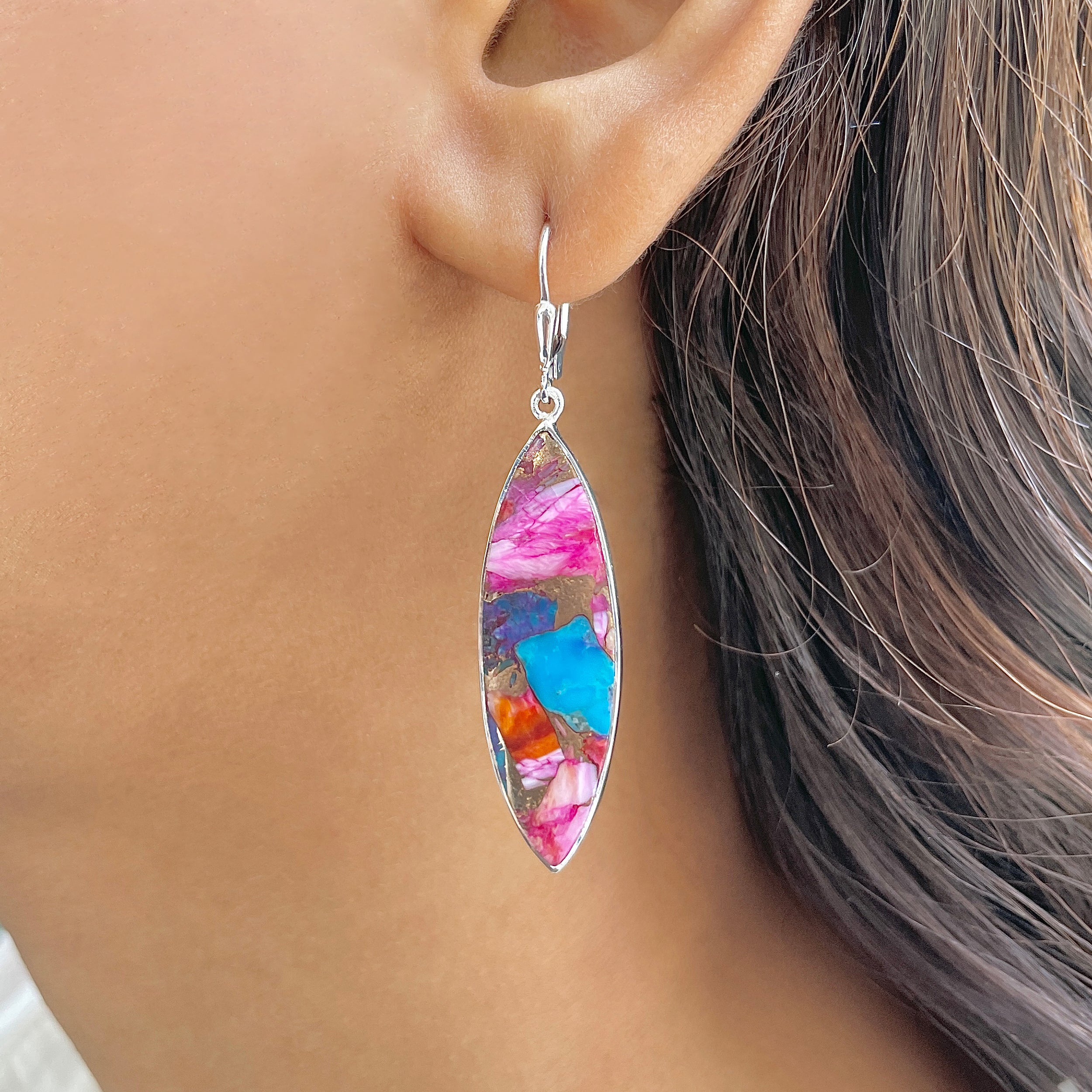 Spiny Oyster Turquoise Earring-(TRO-E-112.)