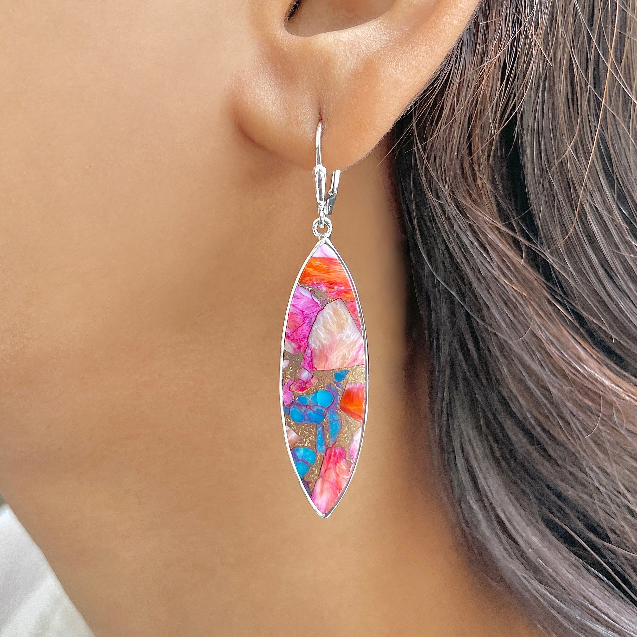 Spiny Oyster Turquoise Earring-(TRO-E-117.)