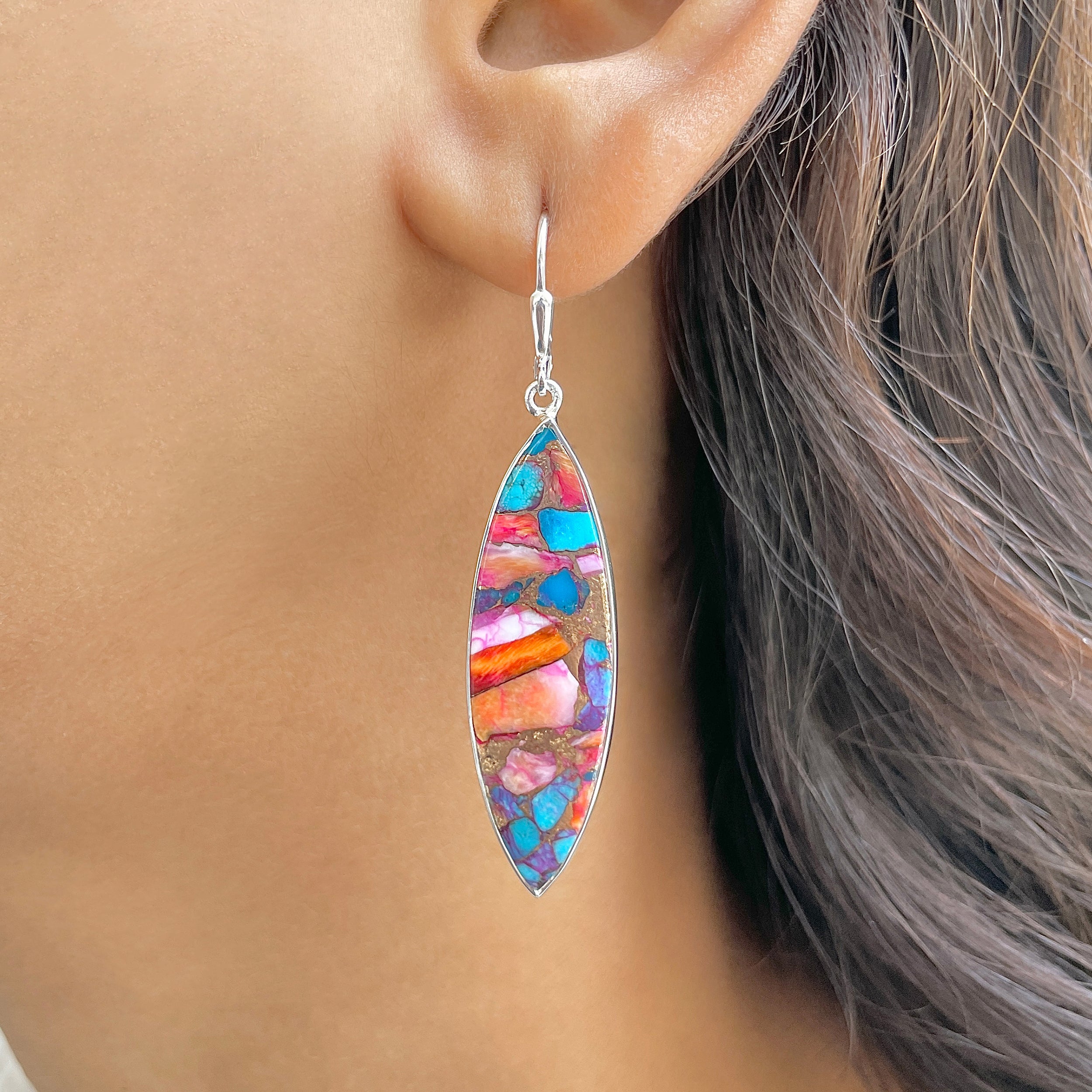 Spiny Oyster Turquoise Earring-(TRO-E-119.)