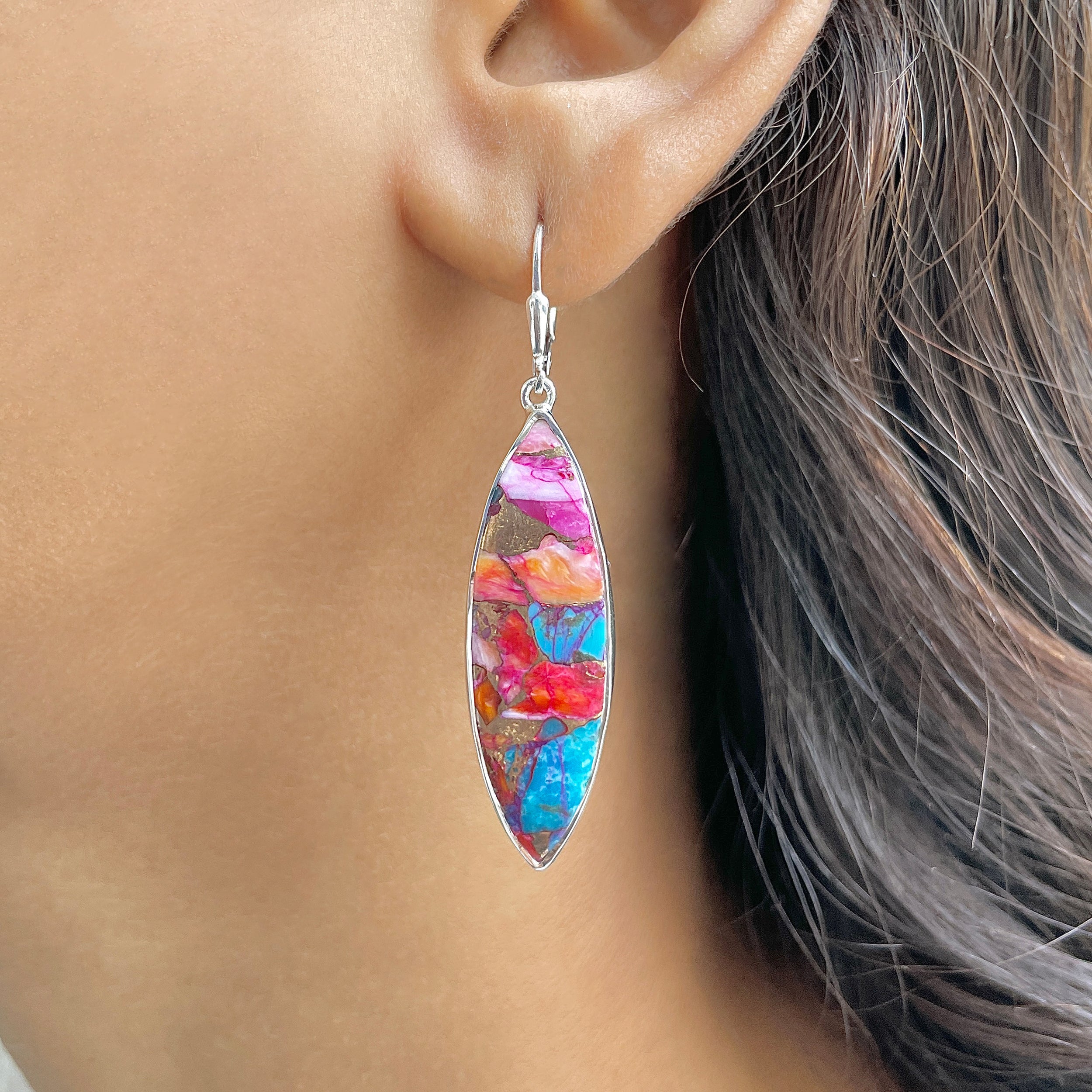 Spiny Oyster Turquoise Earring-(TRO-E-122.)