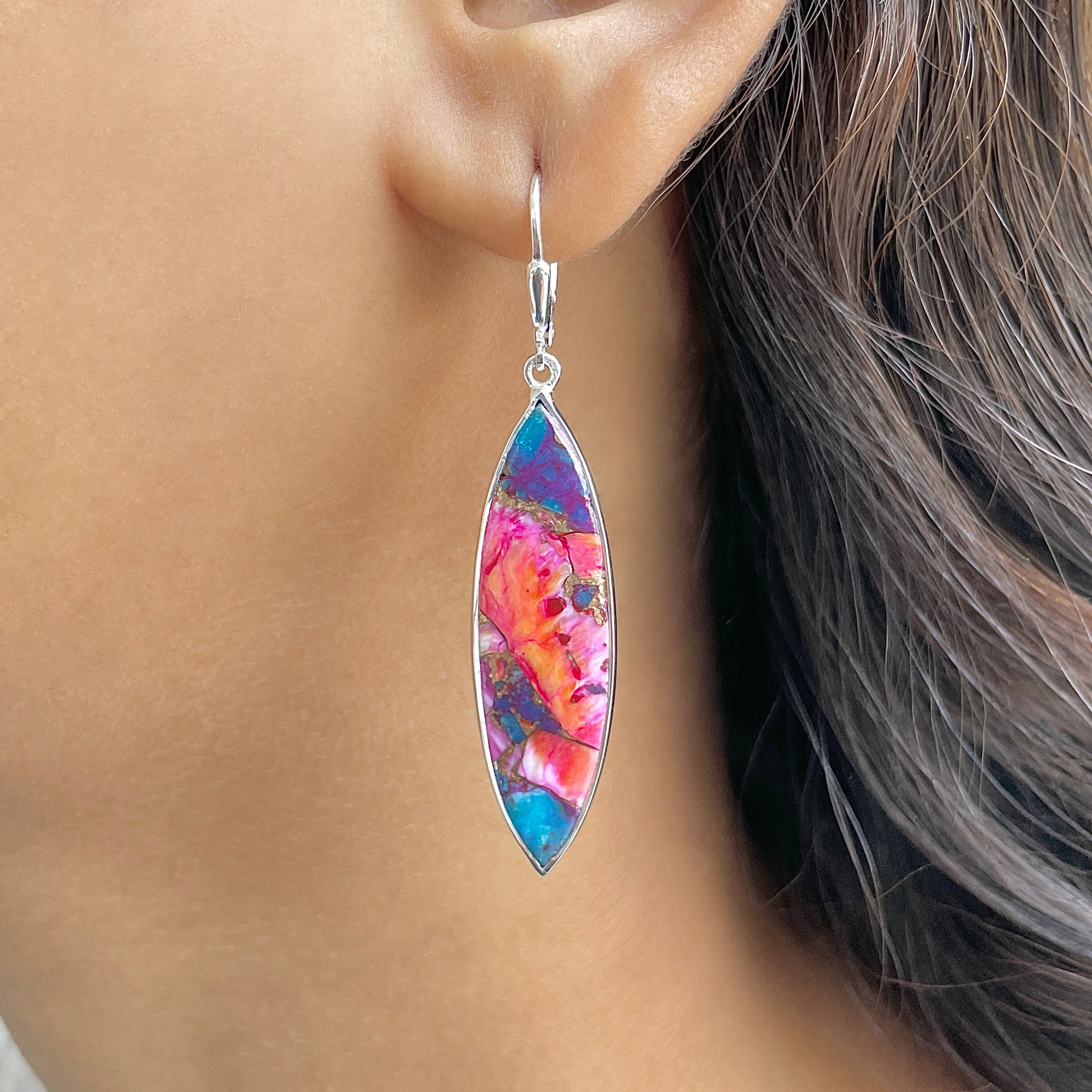 Spiny Oyster Turquoise Earring-(TRO-E-124.)