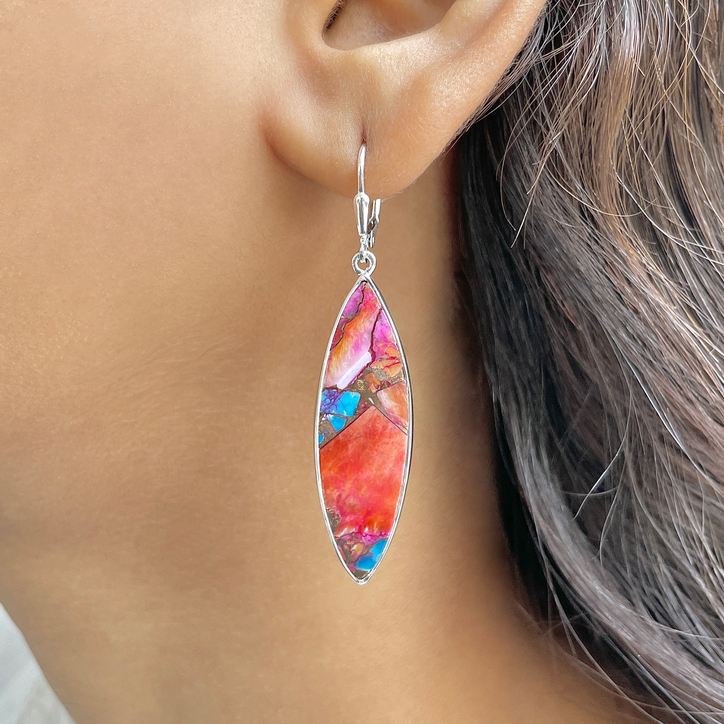 Spiny Oyster Turquoise Earring-(TRO-E-127.)