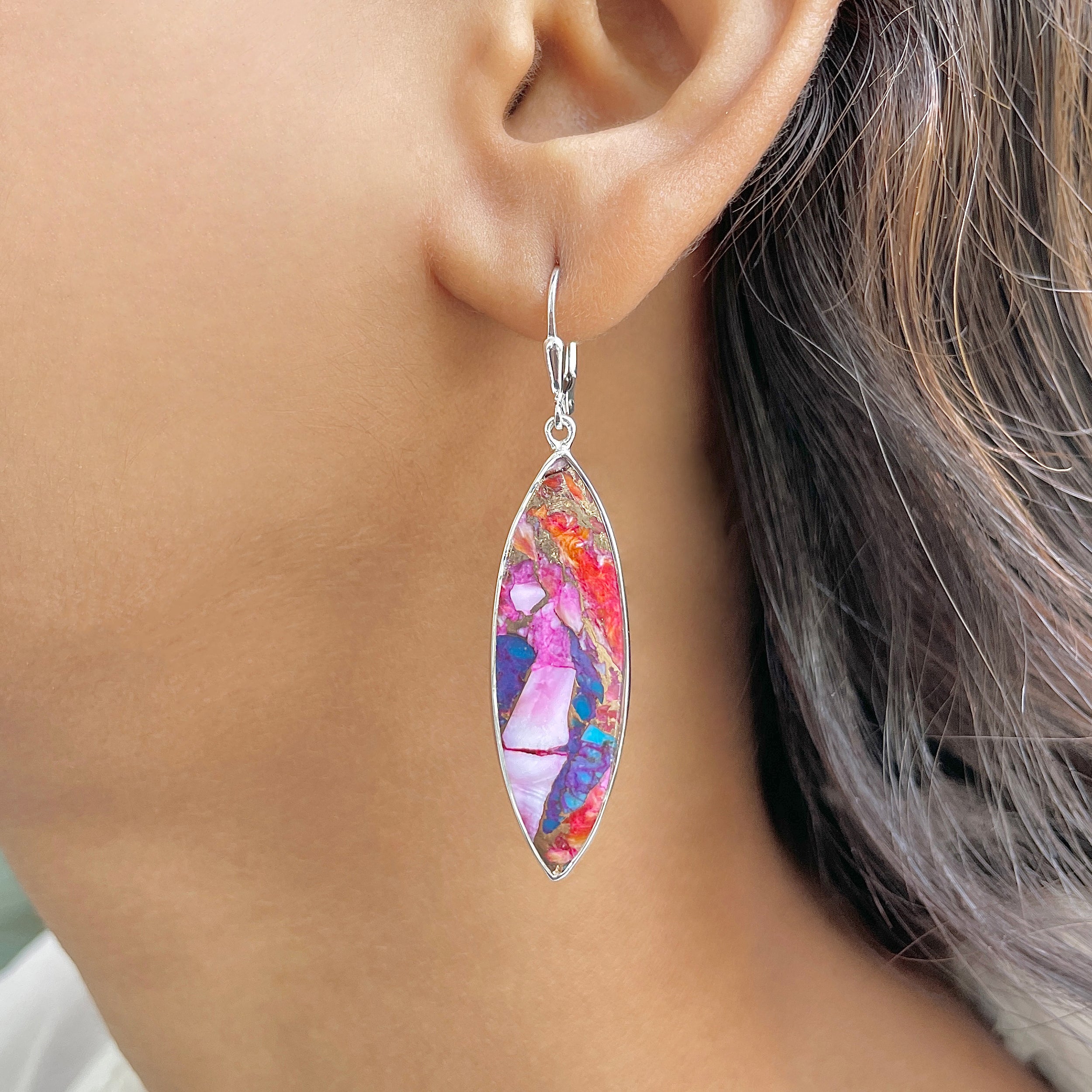 Spiny Oyster Turquoise Earring-(TRO-E-130.)