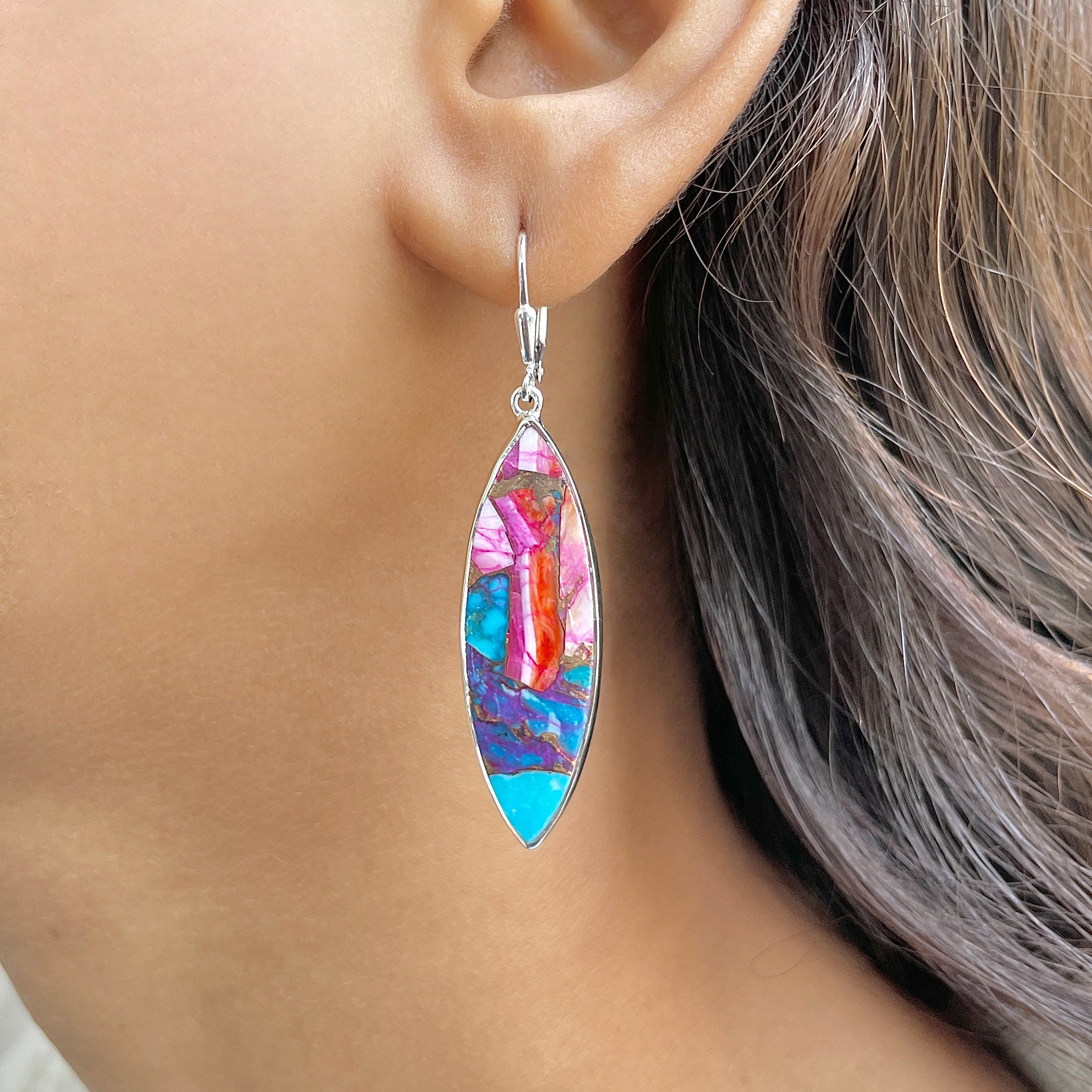 Spiny Oyster Turquoise Earring-(TRO-E-133.)