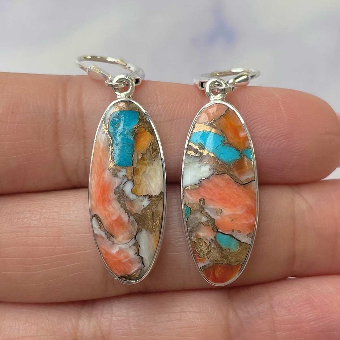 Spiny Oyster Turquoise Earrings-(TRO-E-16.)