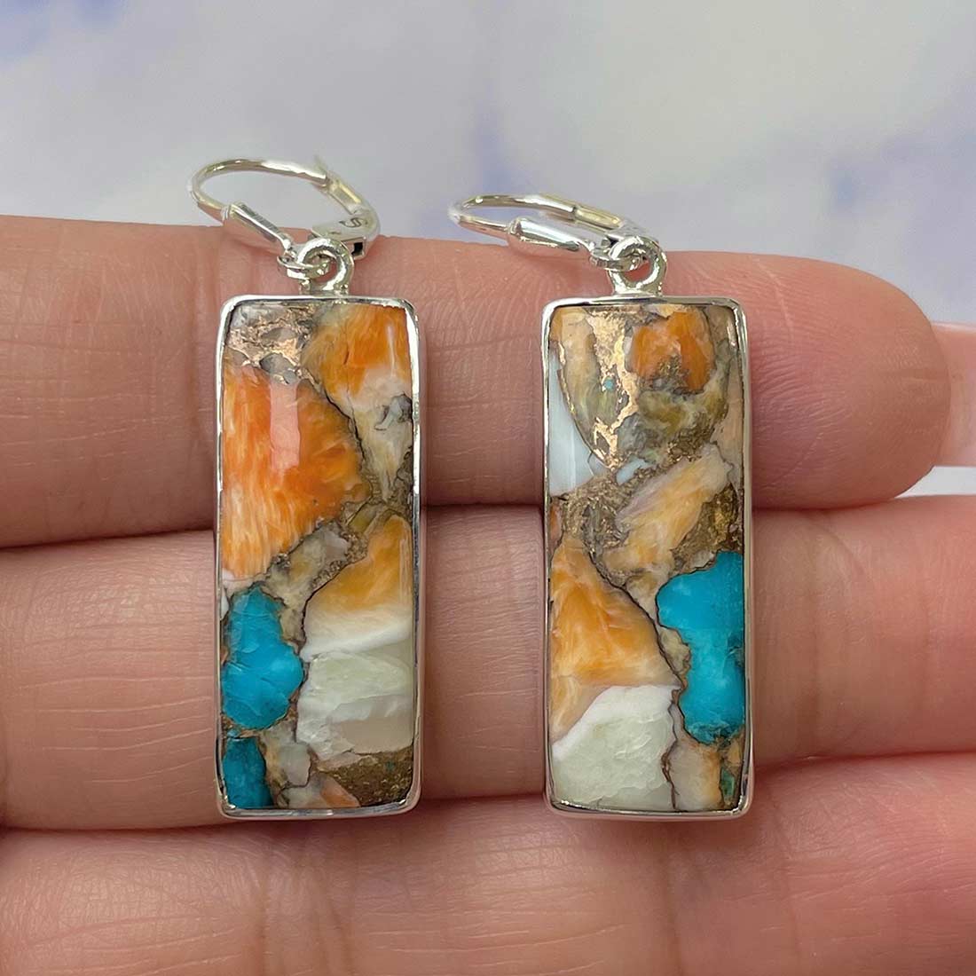 Spiny Oyster Turquoise Earrings-(TRO-E-17.)