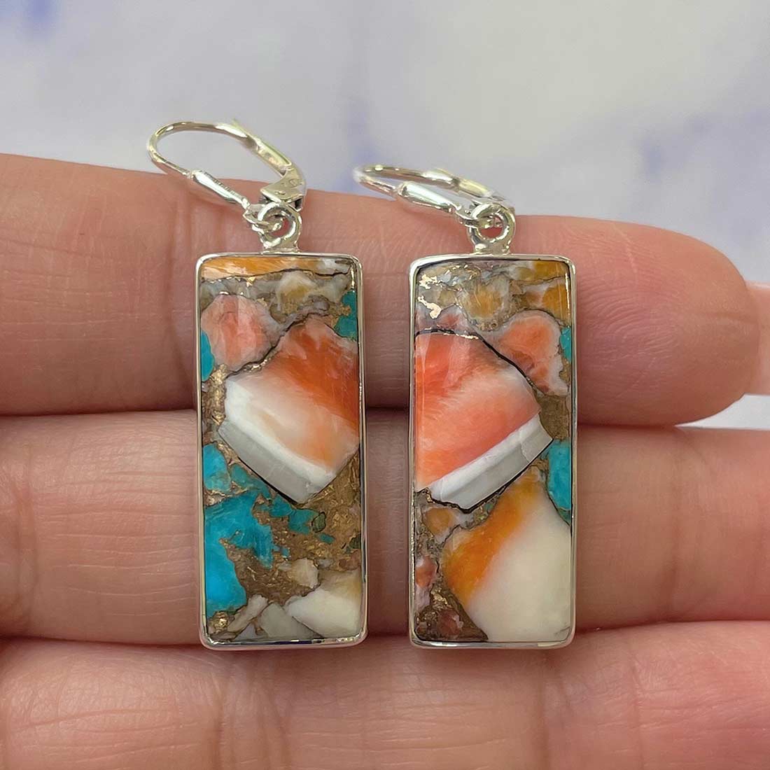 Spiny Oyster Turquoise Earrings-(TRO-E-21.)