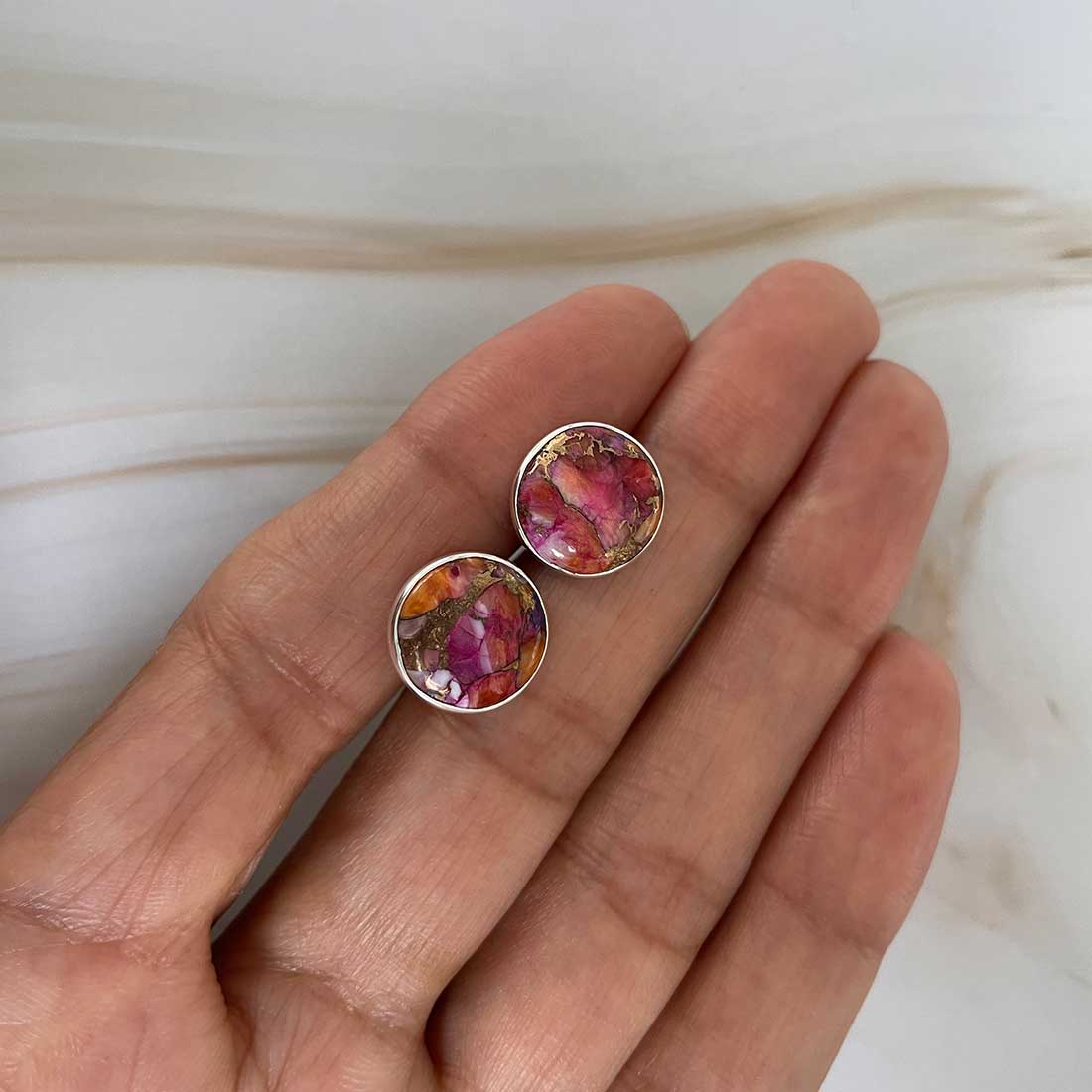 Spiny Oyster Turquoise Stud Earring-(TRO-E-39.)