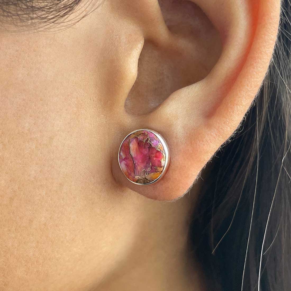 Spiny Oyster Turquoise Stud Earring-(TRO-E-39.)