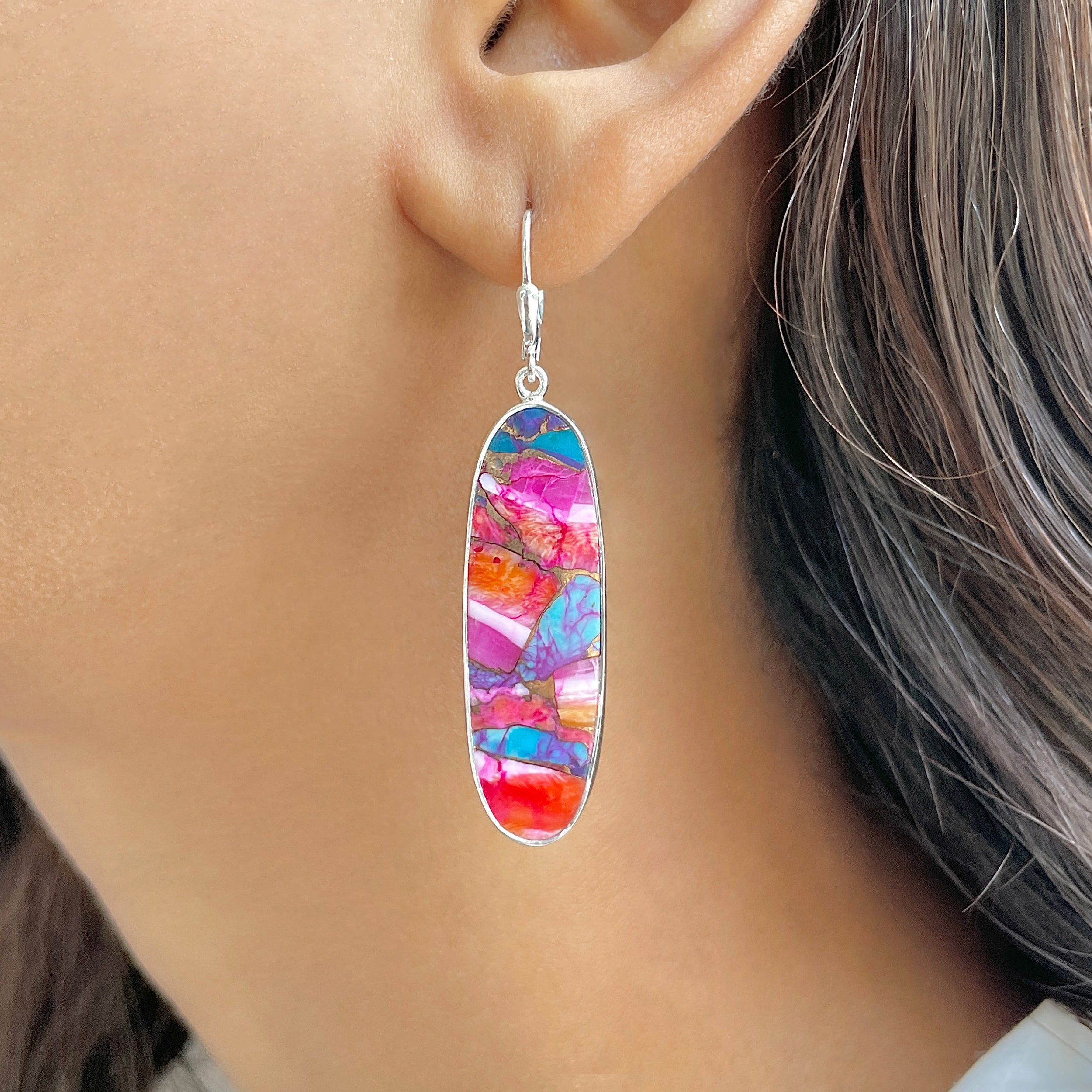 Spiny Oyster Turquoise Earring-(TRO-E-41.)