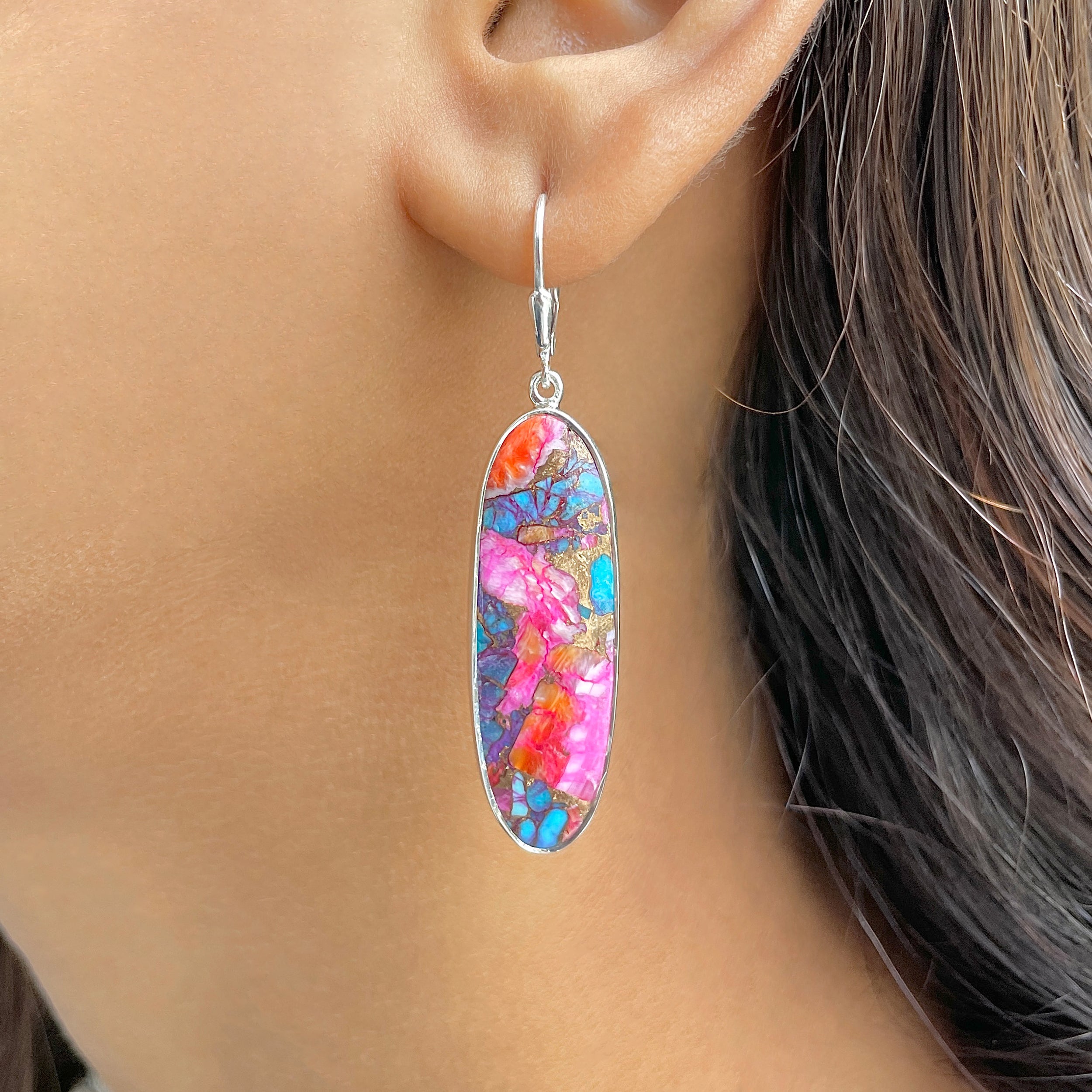 Spiny Oyster Turquoise Earring-(TRO-E-42.)