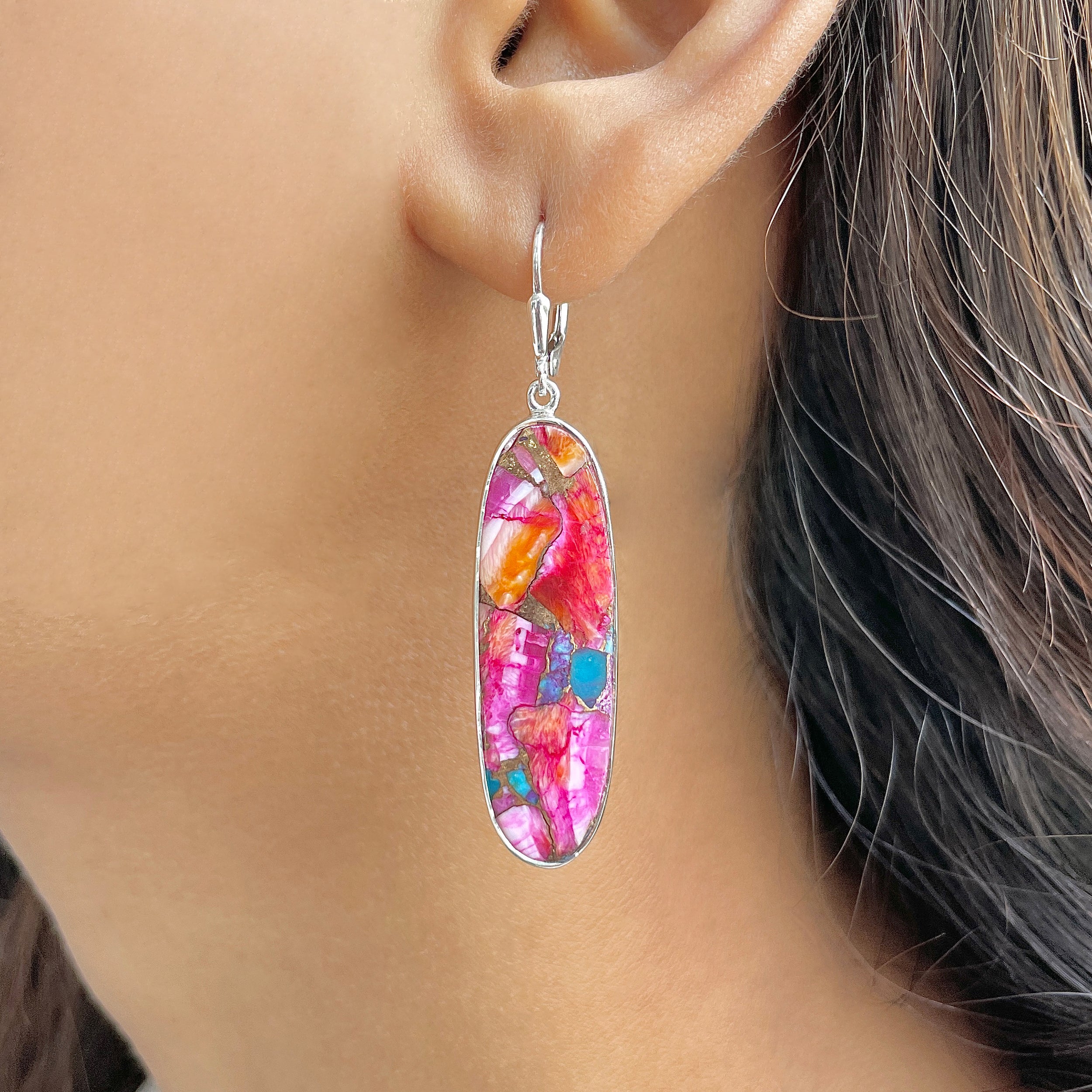 Spiny Oyster Turquoise Earring-(TRO-E-43.)