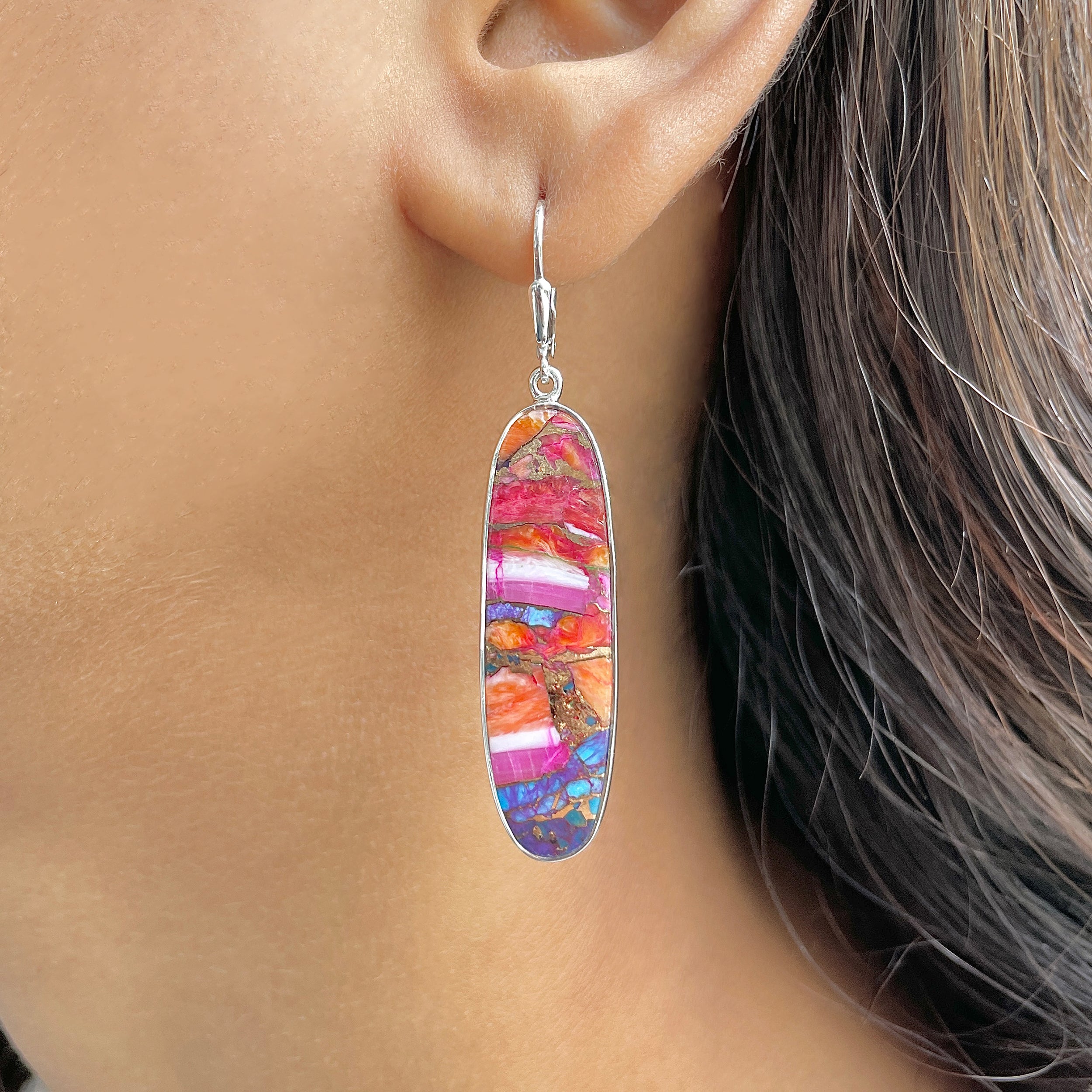 Spiny Oyster Turquoise Earring-(TRO-E-44.)