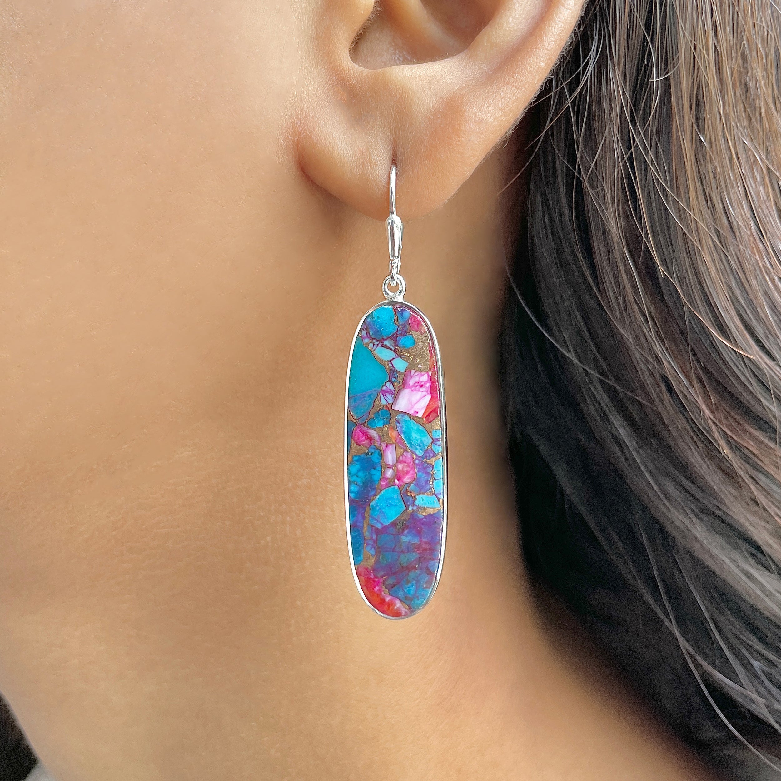 Spiny Oyster Turquoise Earring-(TRO-E-45.)