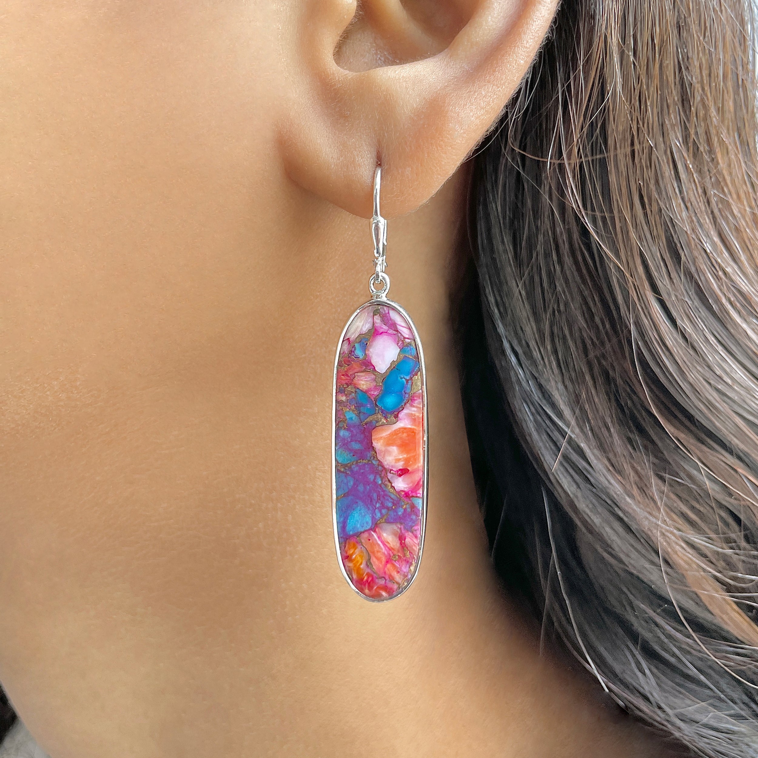 Spiny Oyster Turquoise Earring-(TRO-E-46.)