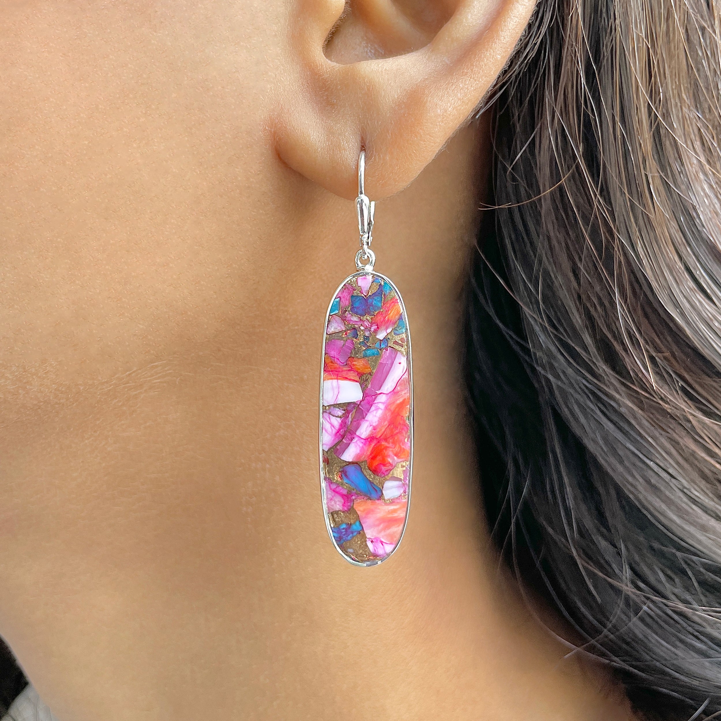 Spiny Oyster Turquoise Earring-(TRO-E-47.)