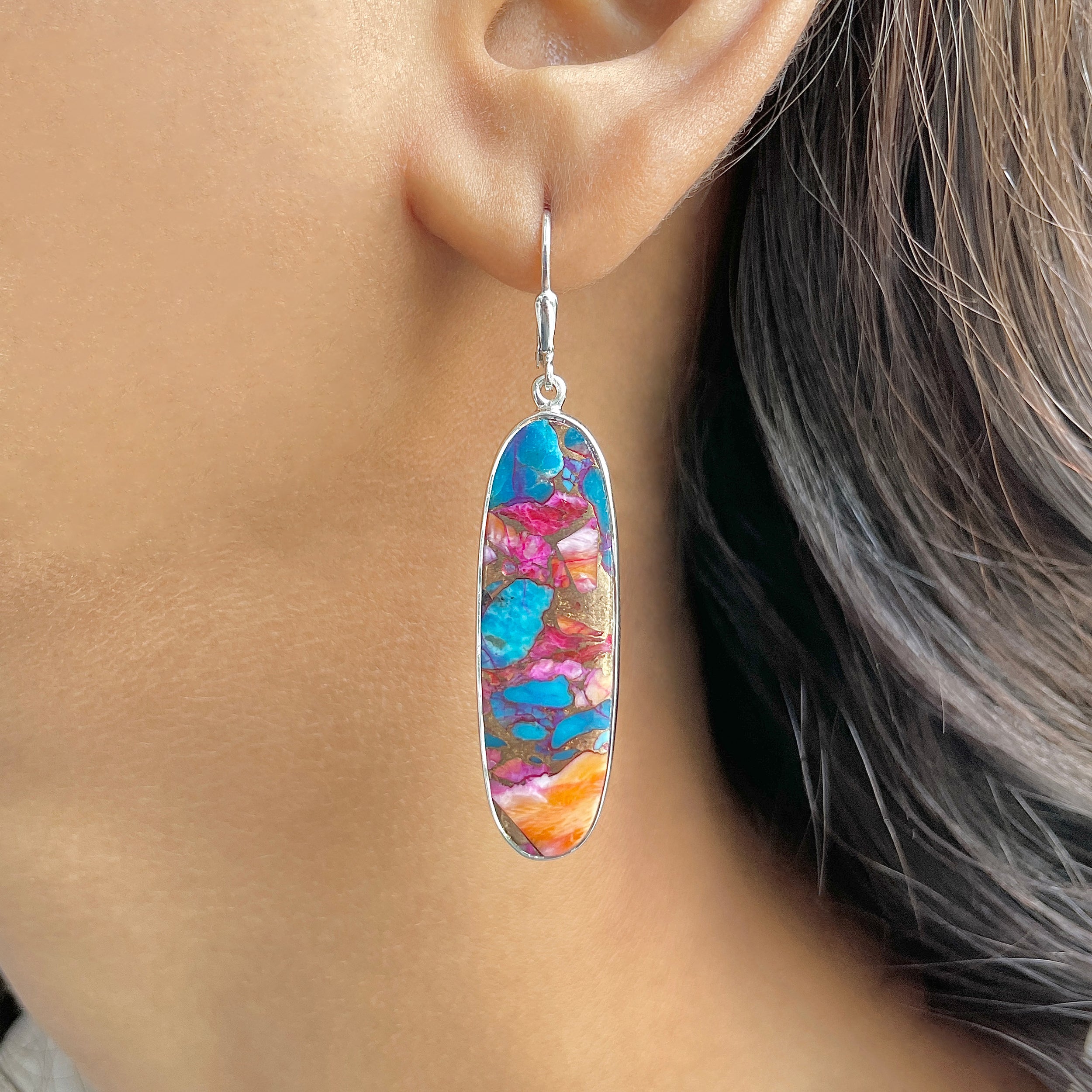 Spiny Oyster Turquoise Earring-(TRO-E-48.)