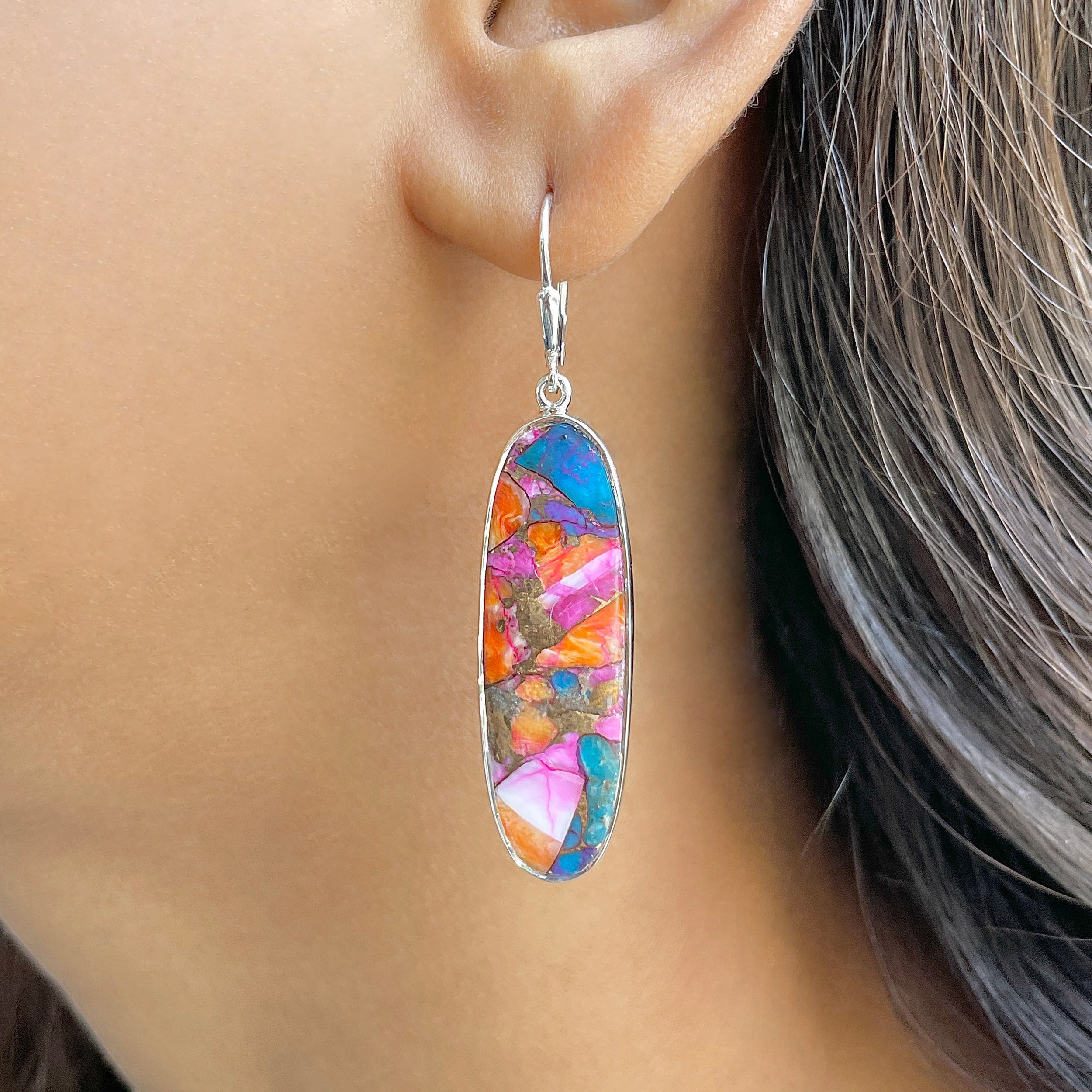 Spiny Oyster Turquoise Earring-(TRO-E-51.)