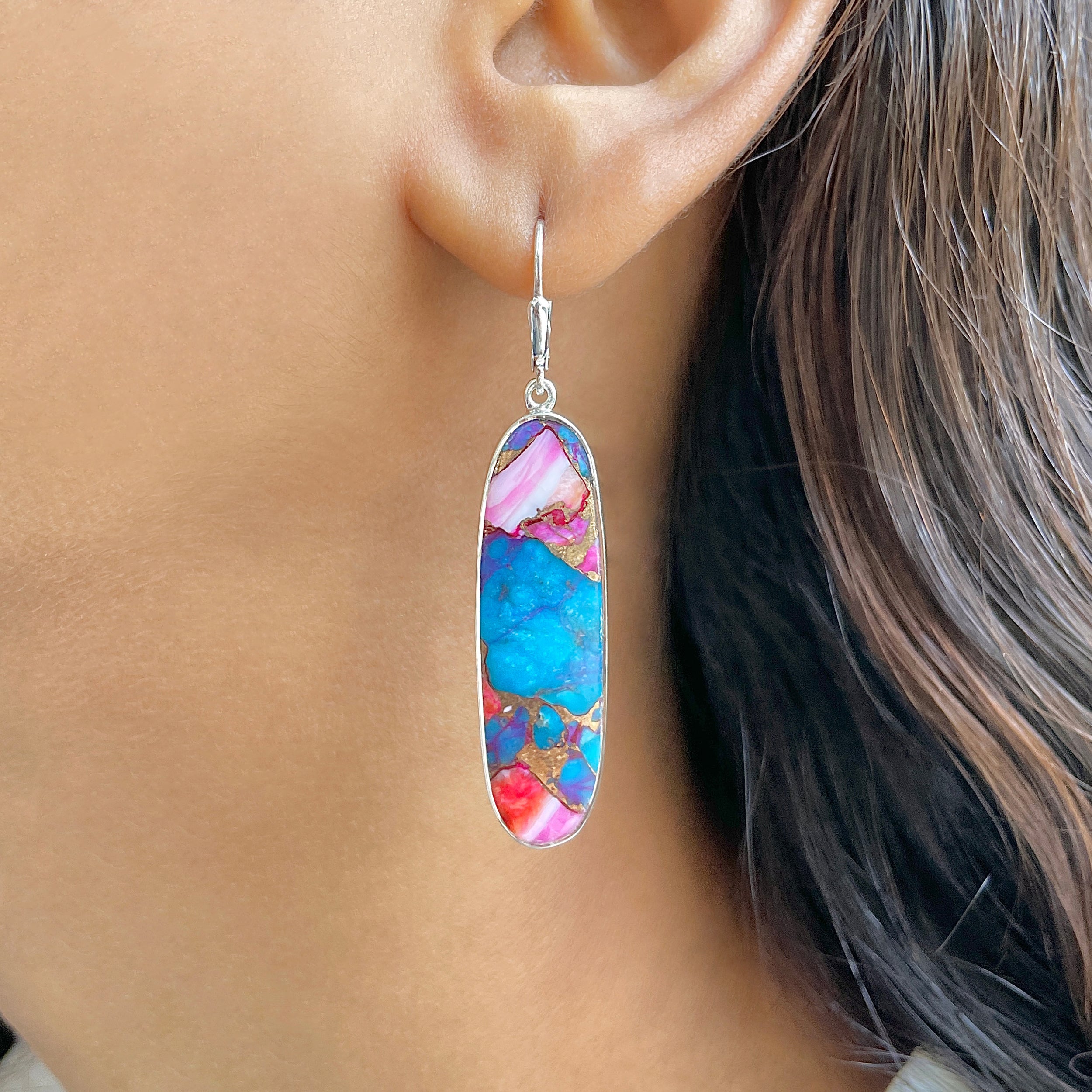 Spiny Oyster Turquoise Earring-(TRO-E-53.)