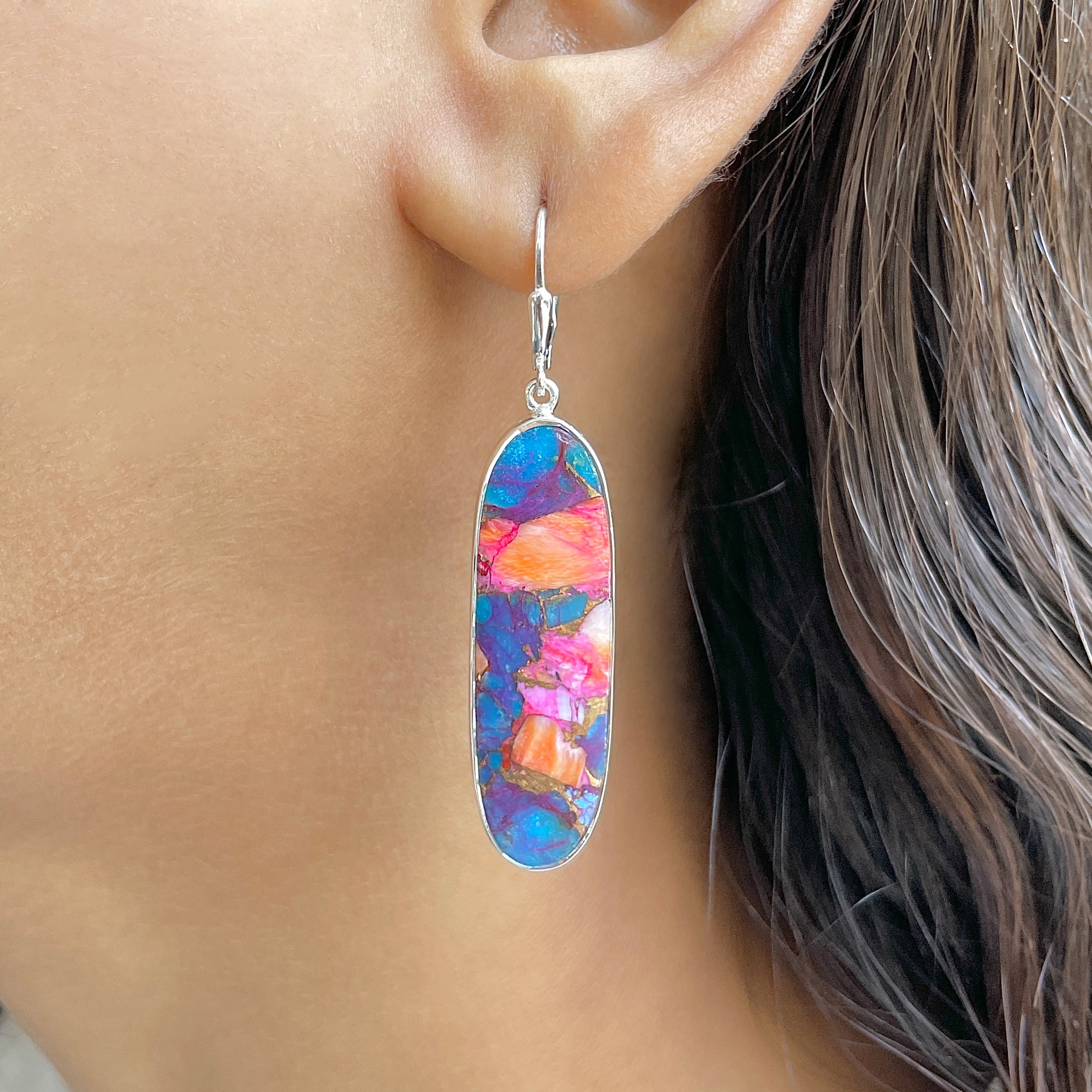Spiny Oyster Turquoise Earring-(TRO-E-54.)