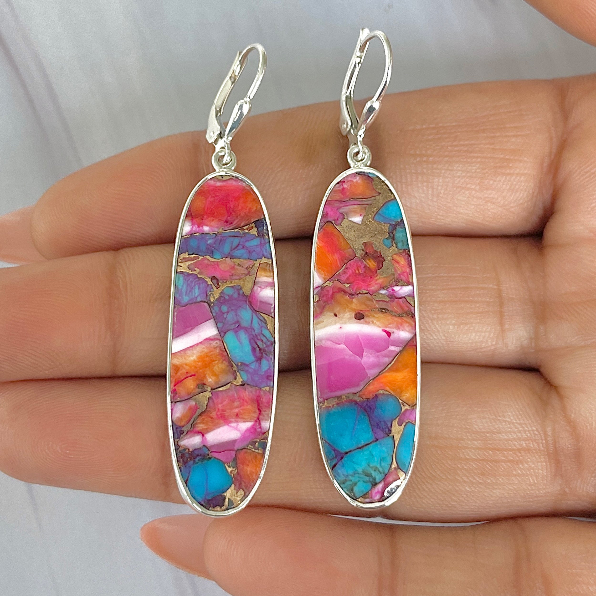 Spiny Oyster Turquoise Earring-(TRO-E-56.)