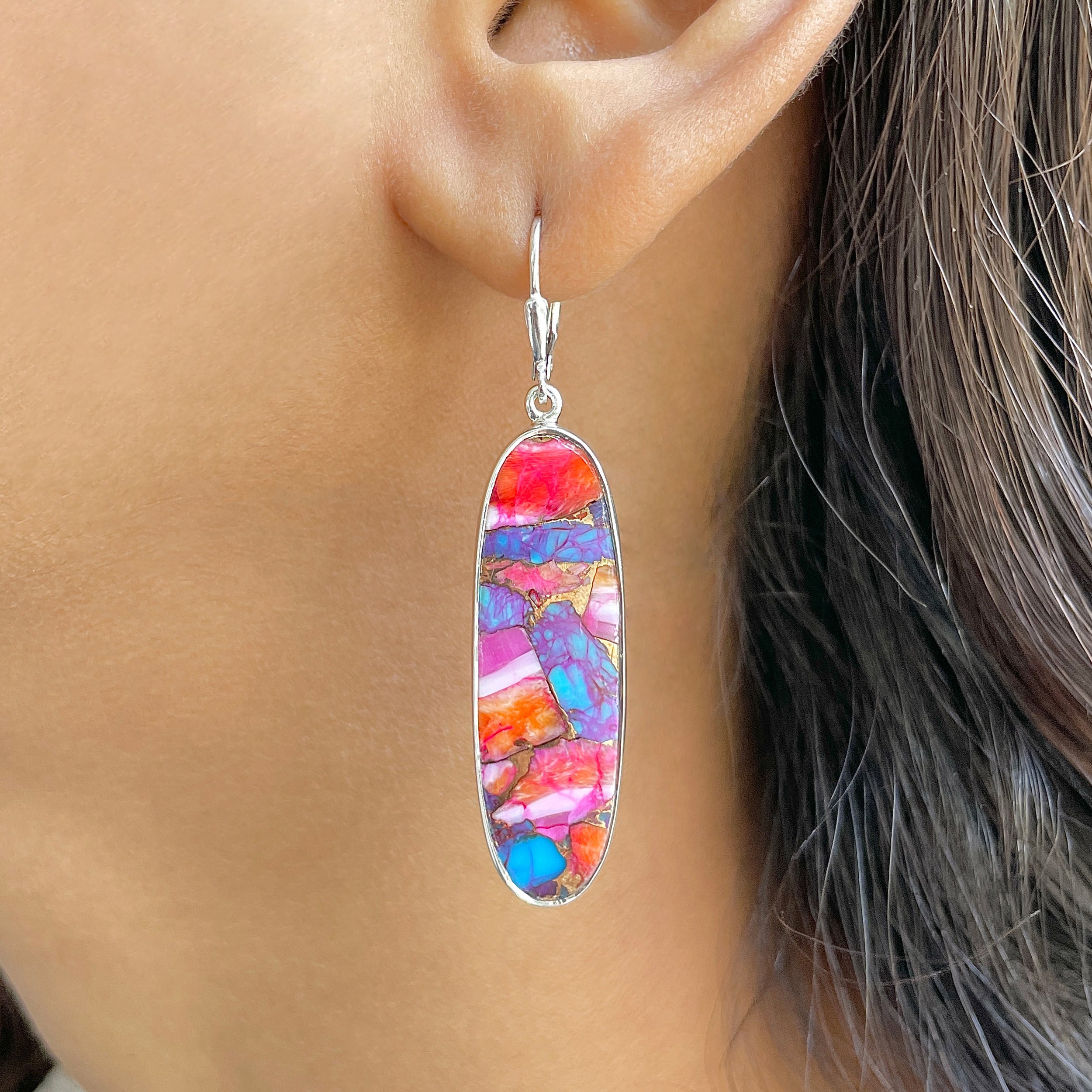 Spiny Oyster Turquoise Earring-(TRO-E-56.)