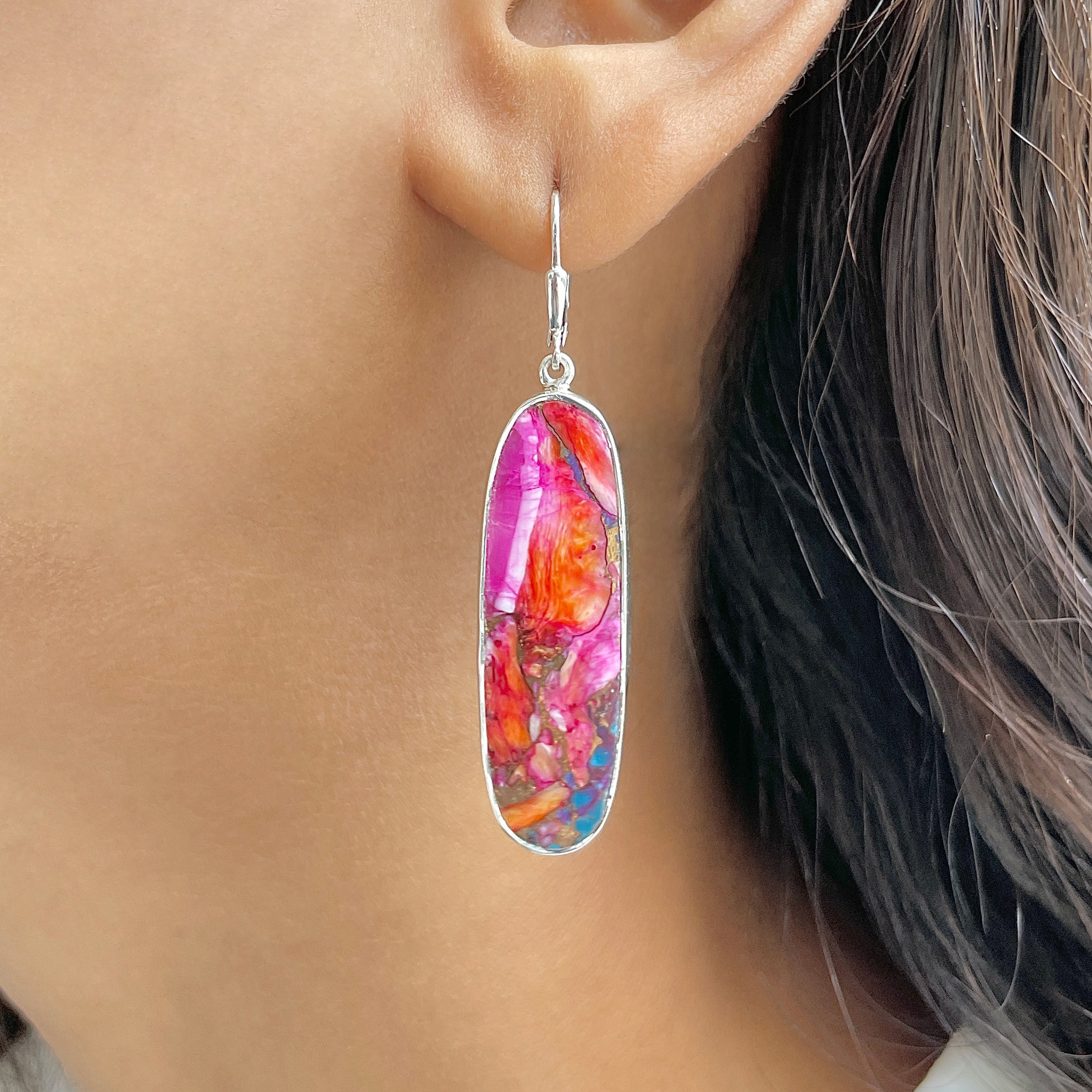 Spiny Oyster Turquoise Earring-(TRO-E-58.)