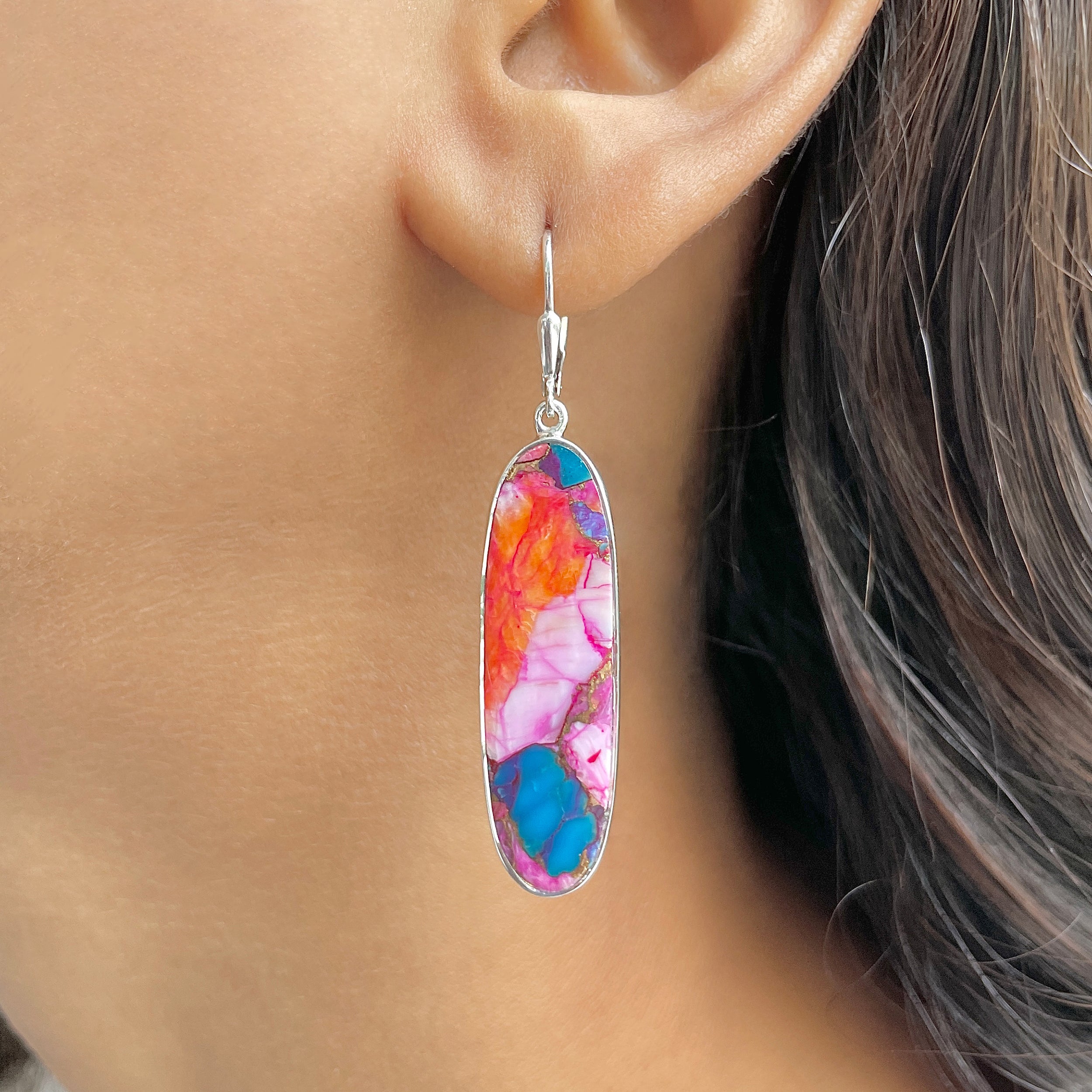 Spiny Oyster Turquoise Earring-(TRO-E-59.)